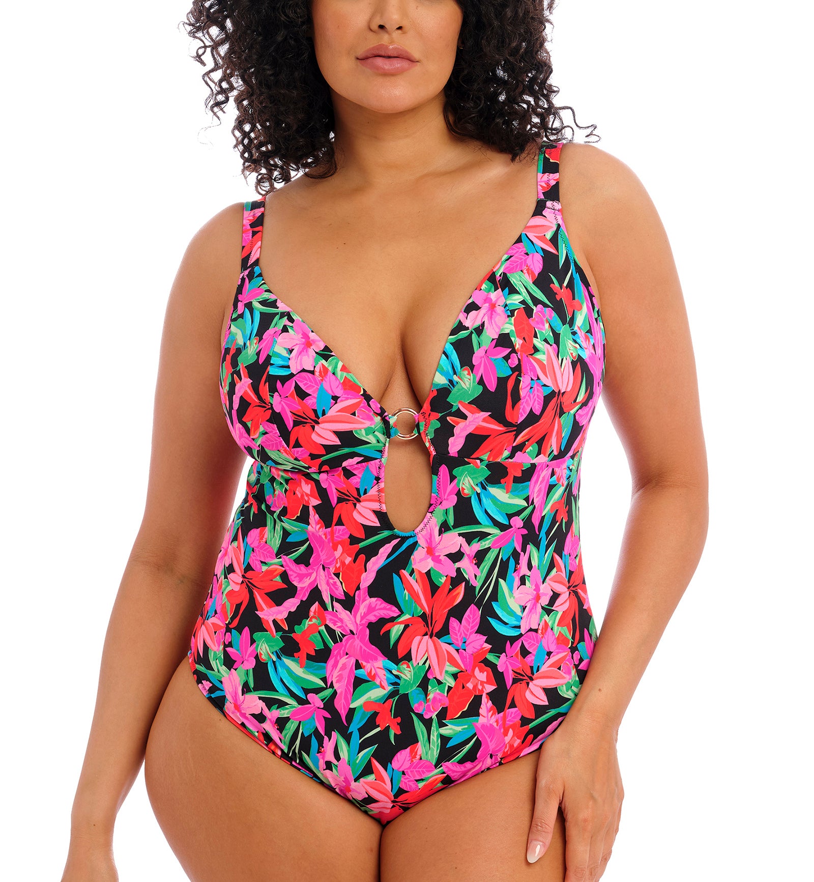 Elomi Savaneta Super Plunge Non Wire One Piece Swimsuit (ES801343),36H,Black - Black,36H