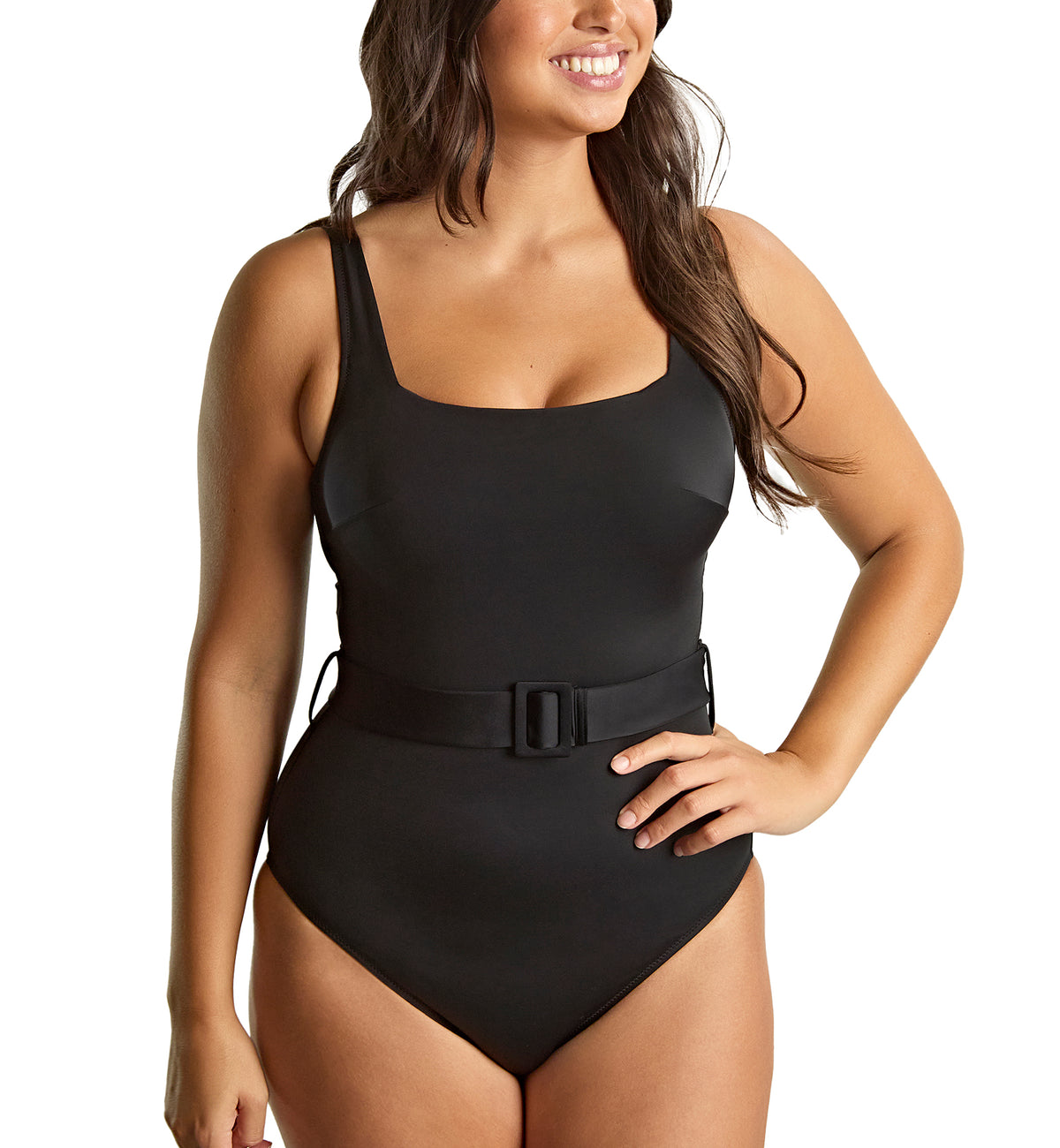 Panache Serena Square Neck Underwire One Piece Swimsuit (SW1750),30E,Black - Black,30E