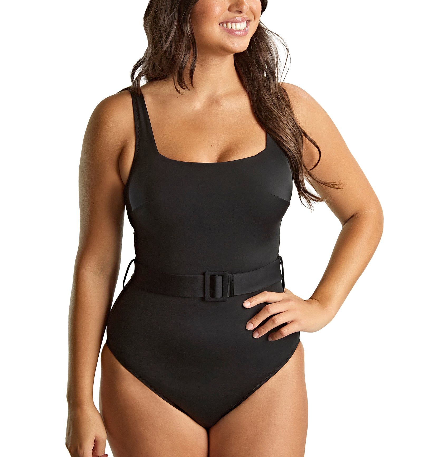 Panache Serena Square Neck Underwire One Piece Swimsuit (SW1750),30E,Black - Black,30E