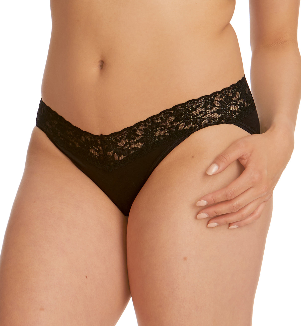 Hanky Panky Organic Cotton V-kini with Lace (892201),Small,Black - Black,Small