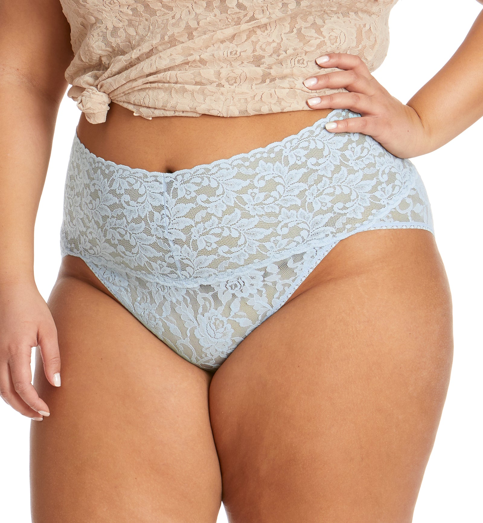 Hanky Panky Retro Lace V-kini PLUS (9K2124X),1X,Partly Cloudy - Partly Cloudy,1X