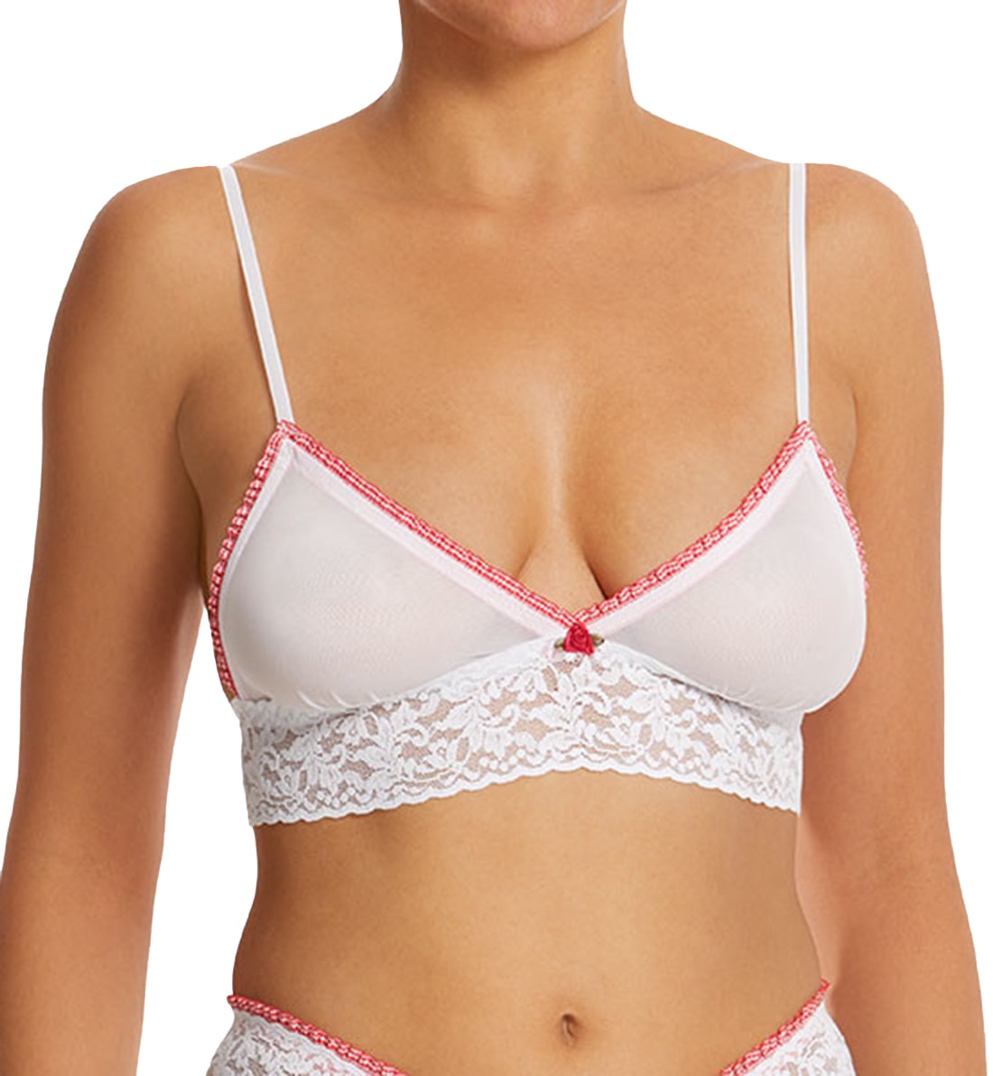 Hanky Panky Ruffle Gingham Bralette (2G7531),XS,White/Red - White/Red,XS