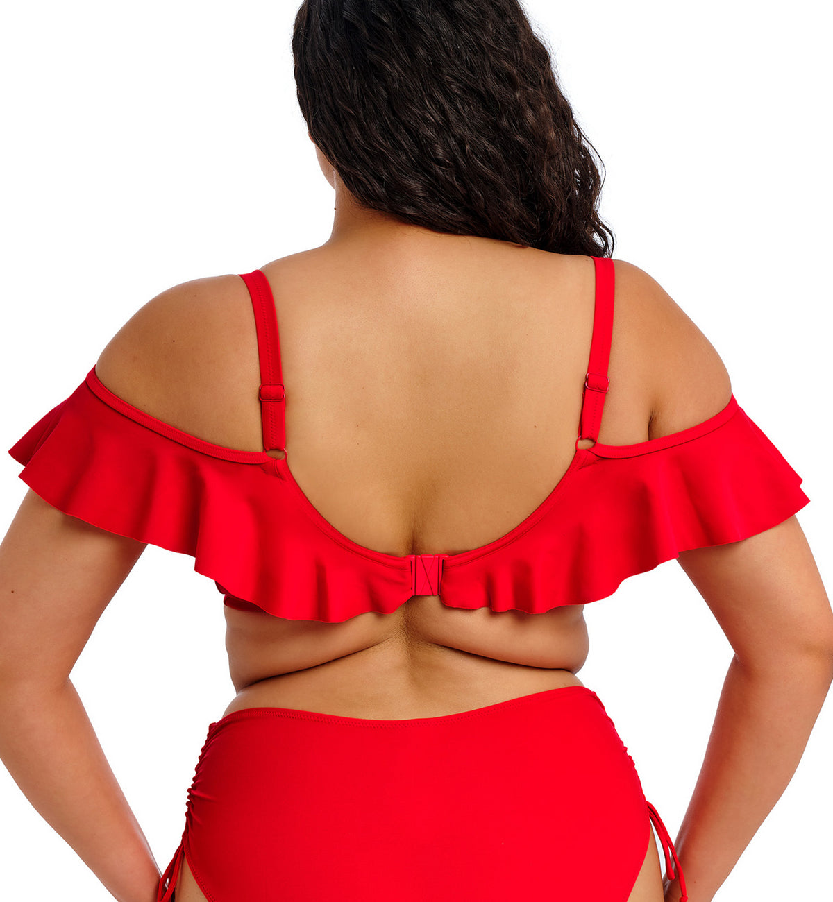 Elomi Plain Sailing Bardot Ruffle Underwire Plunge Bikini Top (ES7282),34G,Lava - Lava,34G