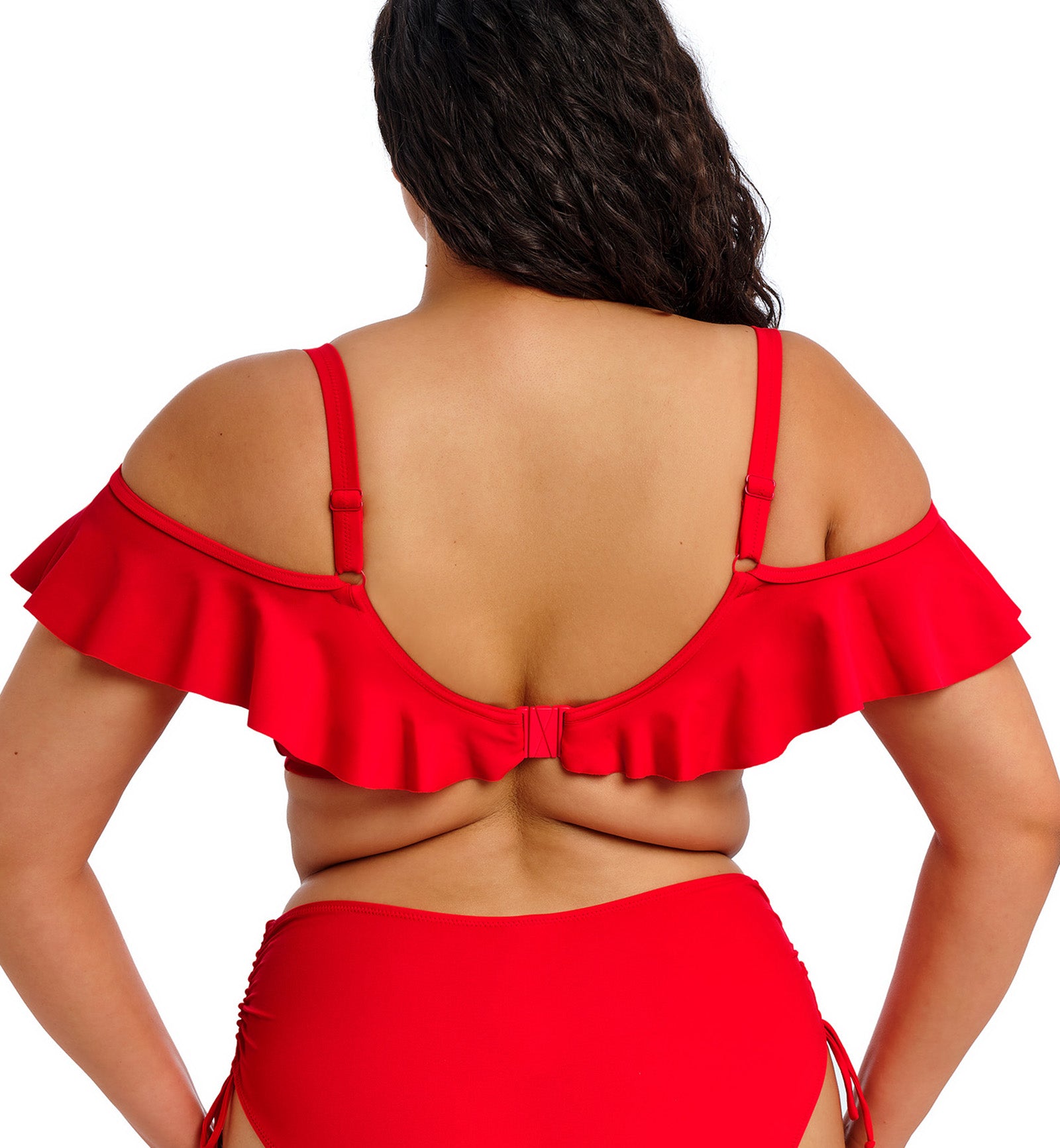 Elomi Plain Sailing Bardot Ruffle Underwire Plunge Bikini Top (ES7282),34G,Lava - Lava,34G