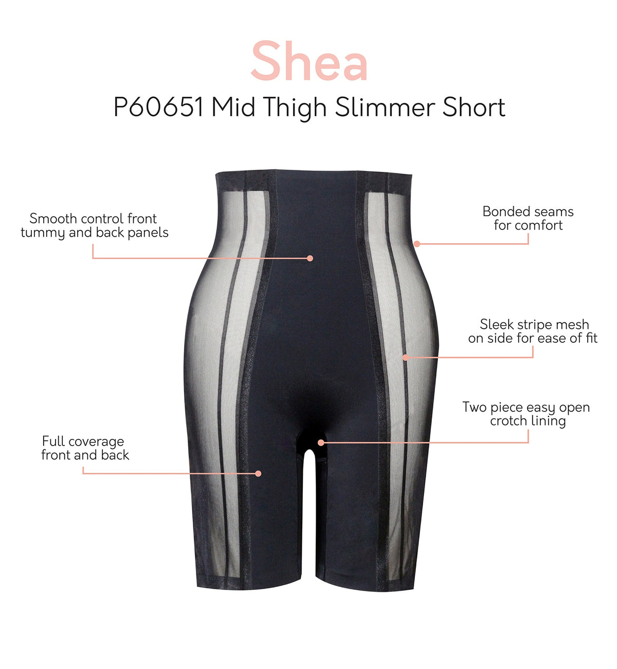 Parfait Shea Mid Thigh Slimmer Short (P60651),Small,Black - Black,Small