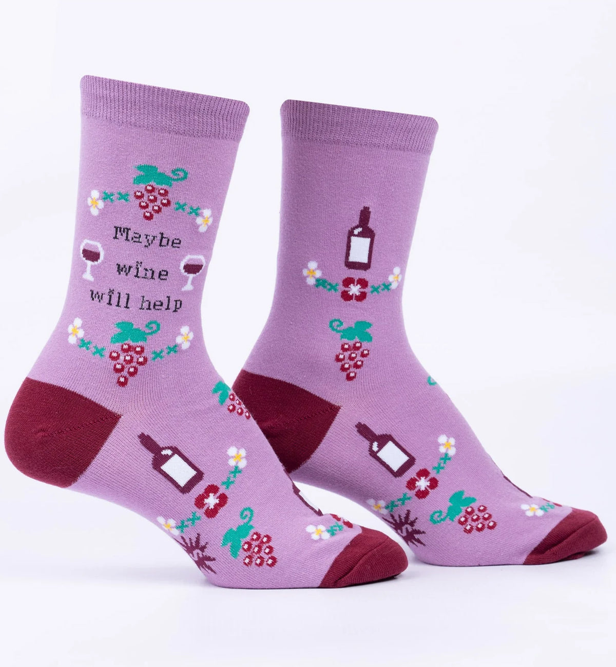SOCK it to me Women's Crew Socks (W0444),Maybe Wine Will Help - Maybe Wine Will Help,One Size