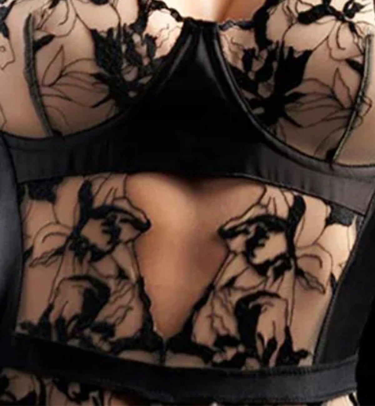 Mapale Nellie Underwire Bodysuit PLUS (8846X),3X/4X,Nude/Black - Nude/Black,3X/4X