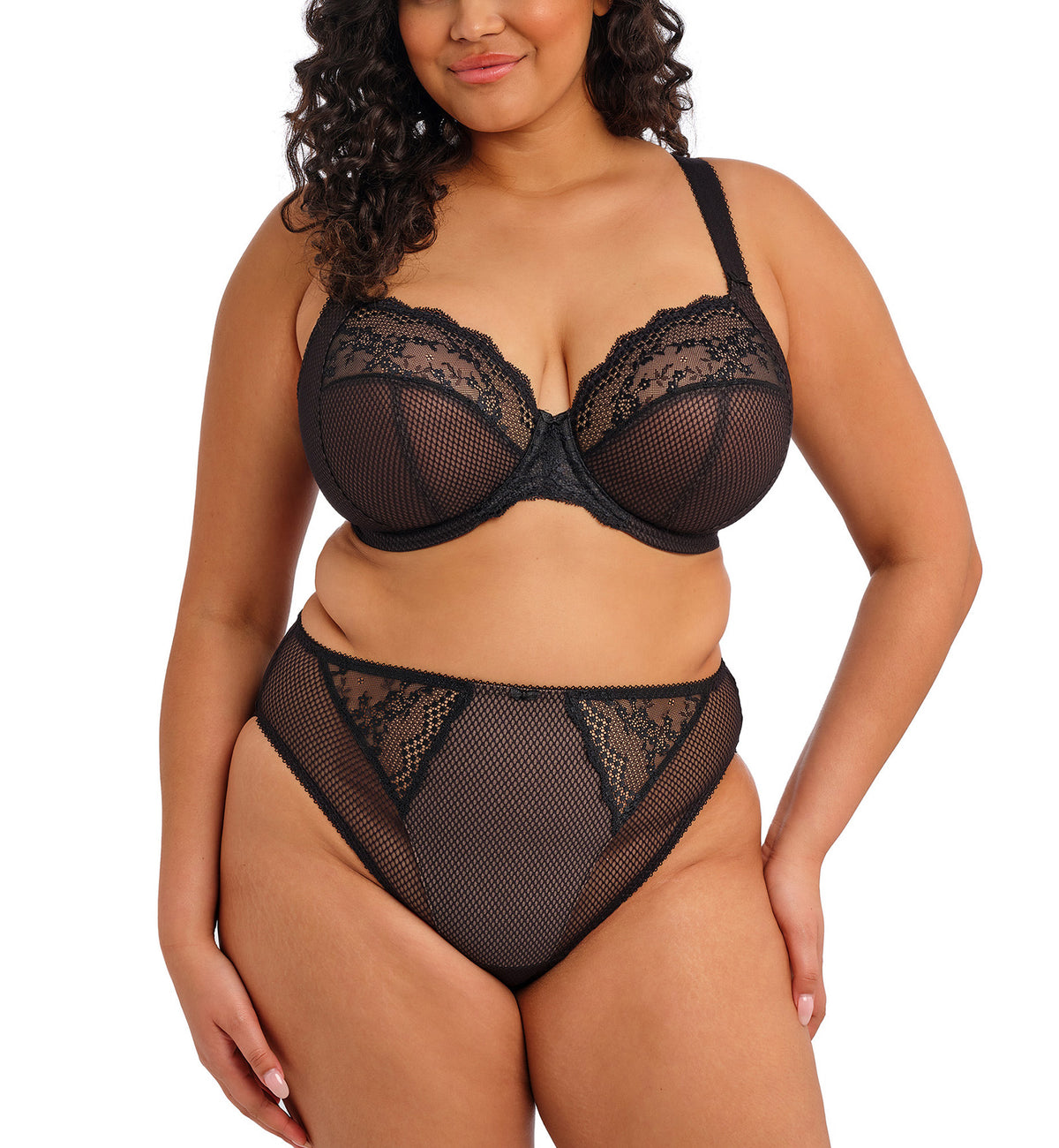 Elomi Charley Banded Stretch Lace Plunge Underwire Bra (4382),32GG,Black - Black,32GG