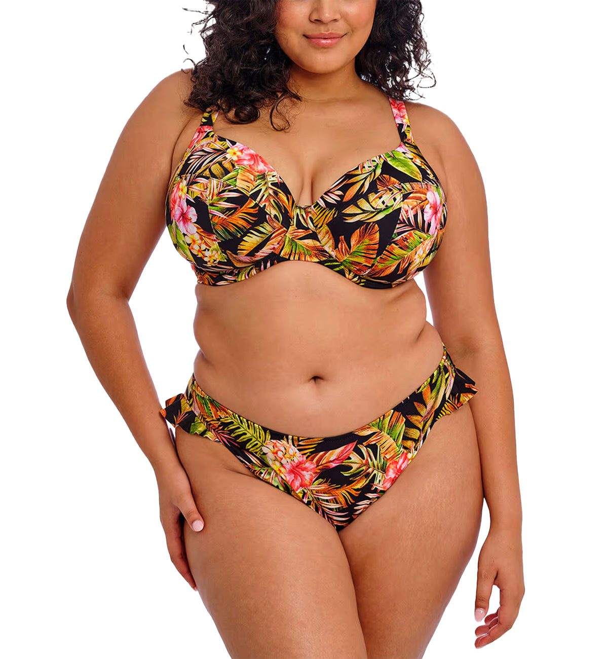 Elomi Tiger Valley Mid Rise High Leg Swim Brief (ES802385),UK 12,Black - Black,UK 12