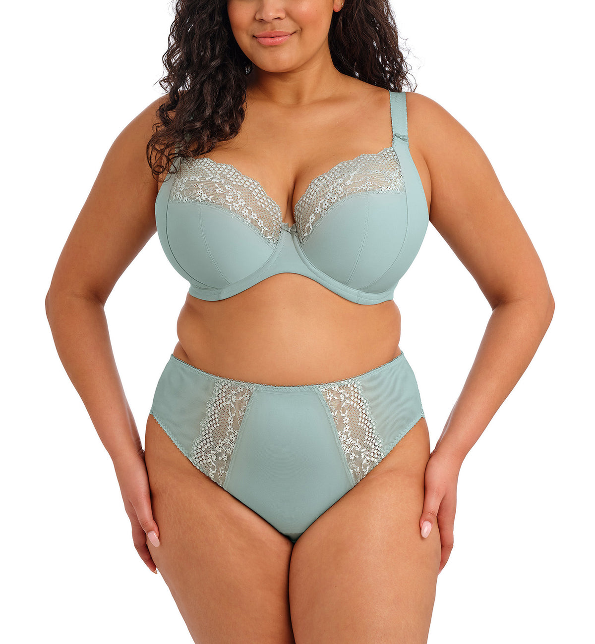 Elomi Lucie Banded Stretch Lace Plunge Underwire Bra (4490),32G,Mist - Mist,32G