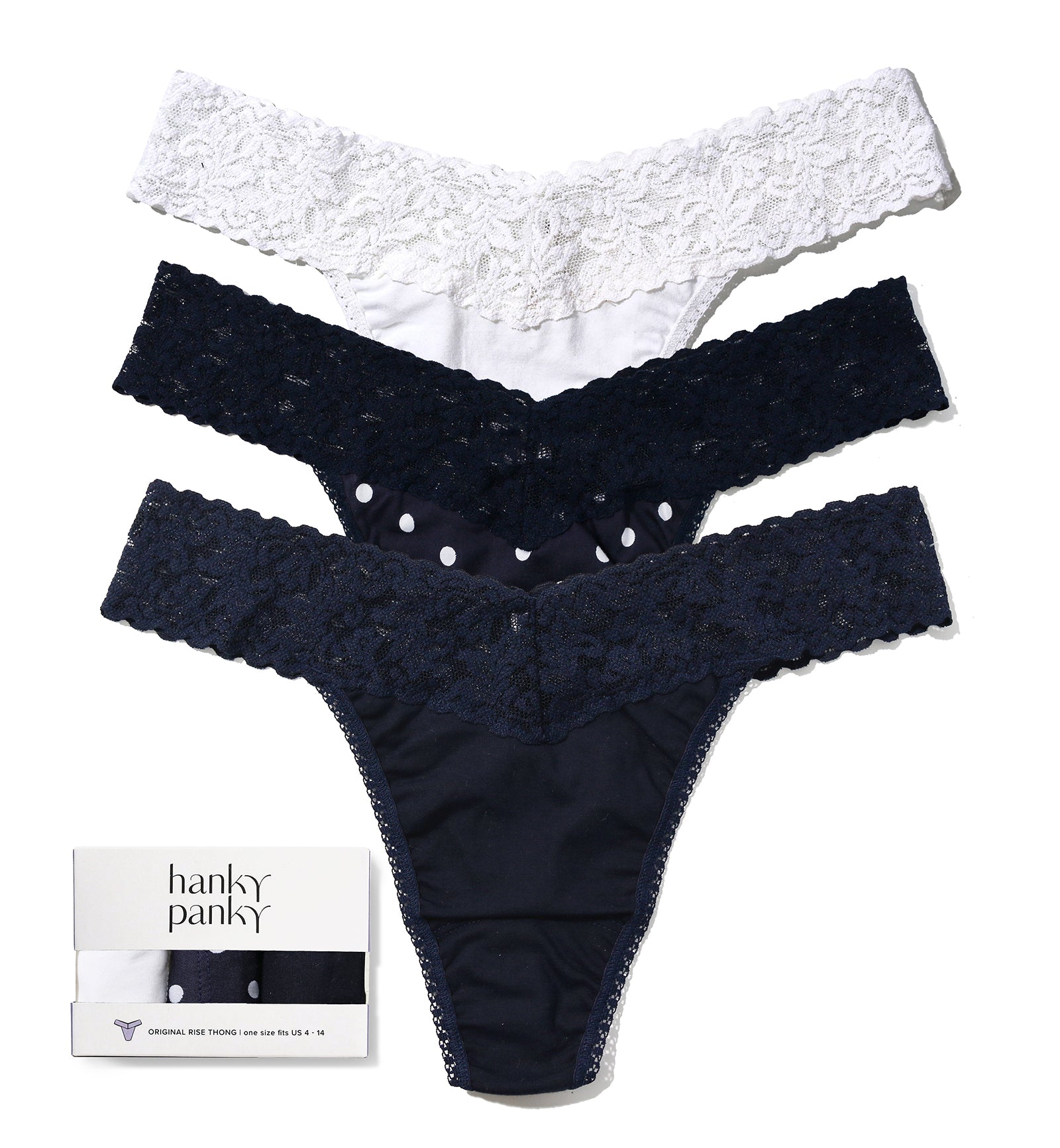 Hanky Panky 3-PACK Cotton Original Rise Thong (8918013PK),Full Circle - Full Circle,One Size