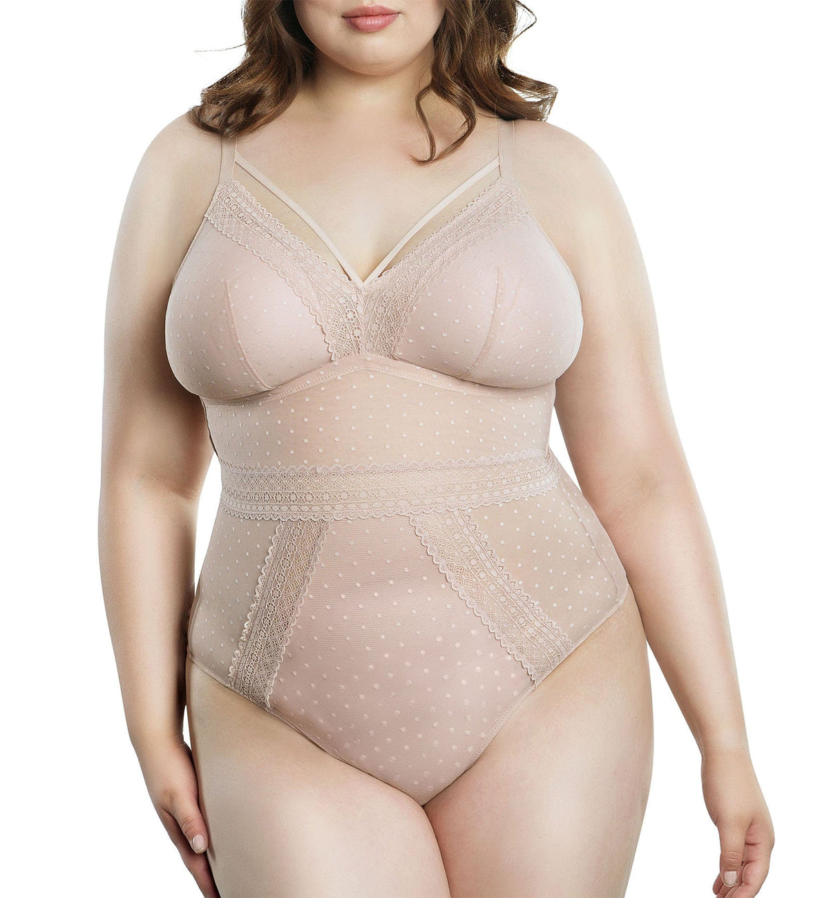Parfait Mia Dot Wire-Free Padded Mesh Bodysuit (P6017),Small,Cameo Rose - Cameo Rose,Small