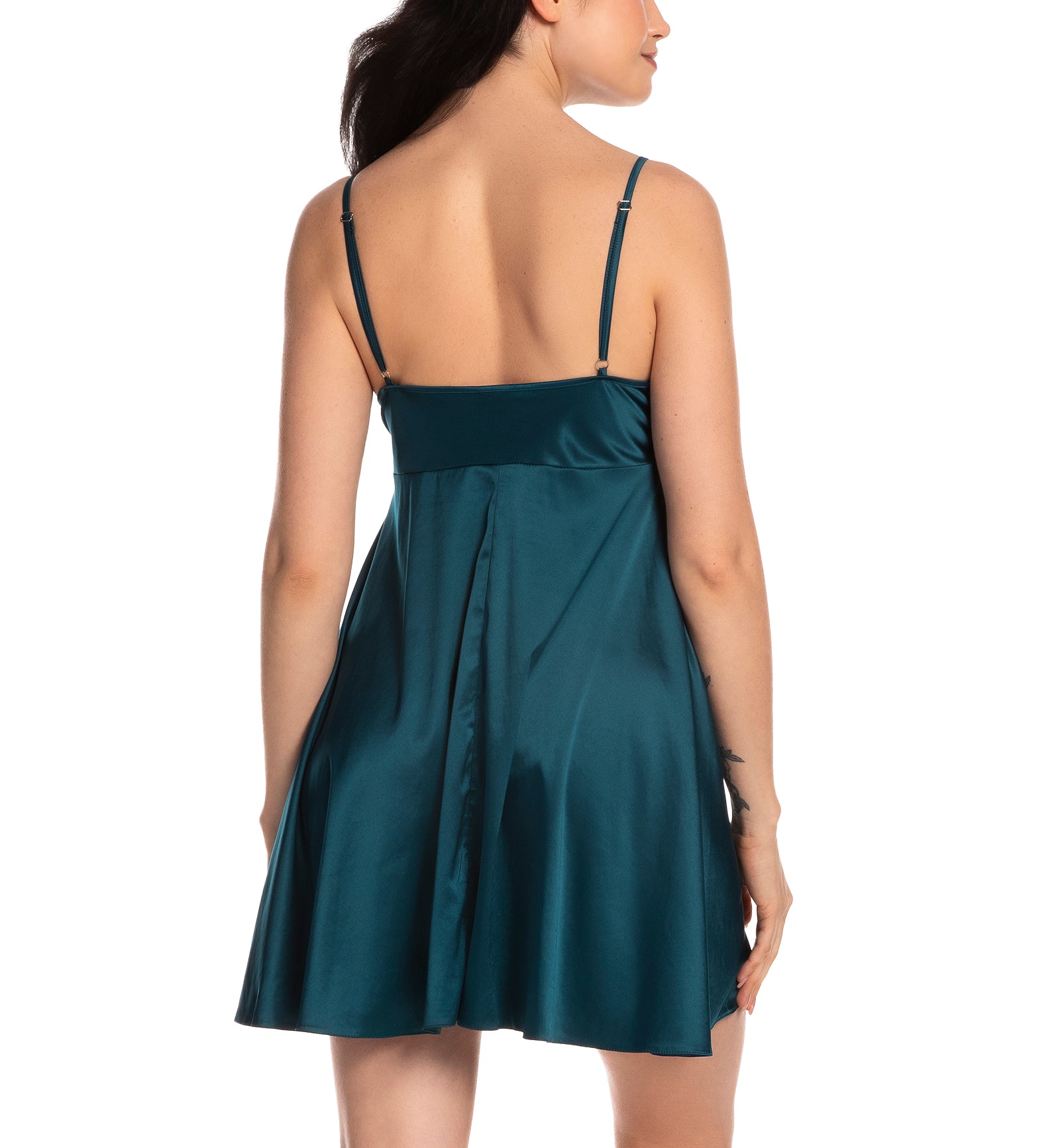effetto Satin Basics Spaghetti Strap Chemise (S03199),Small,Emerald - Emerald,Small