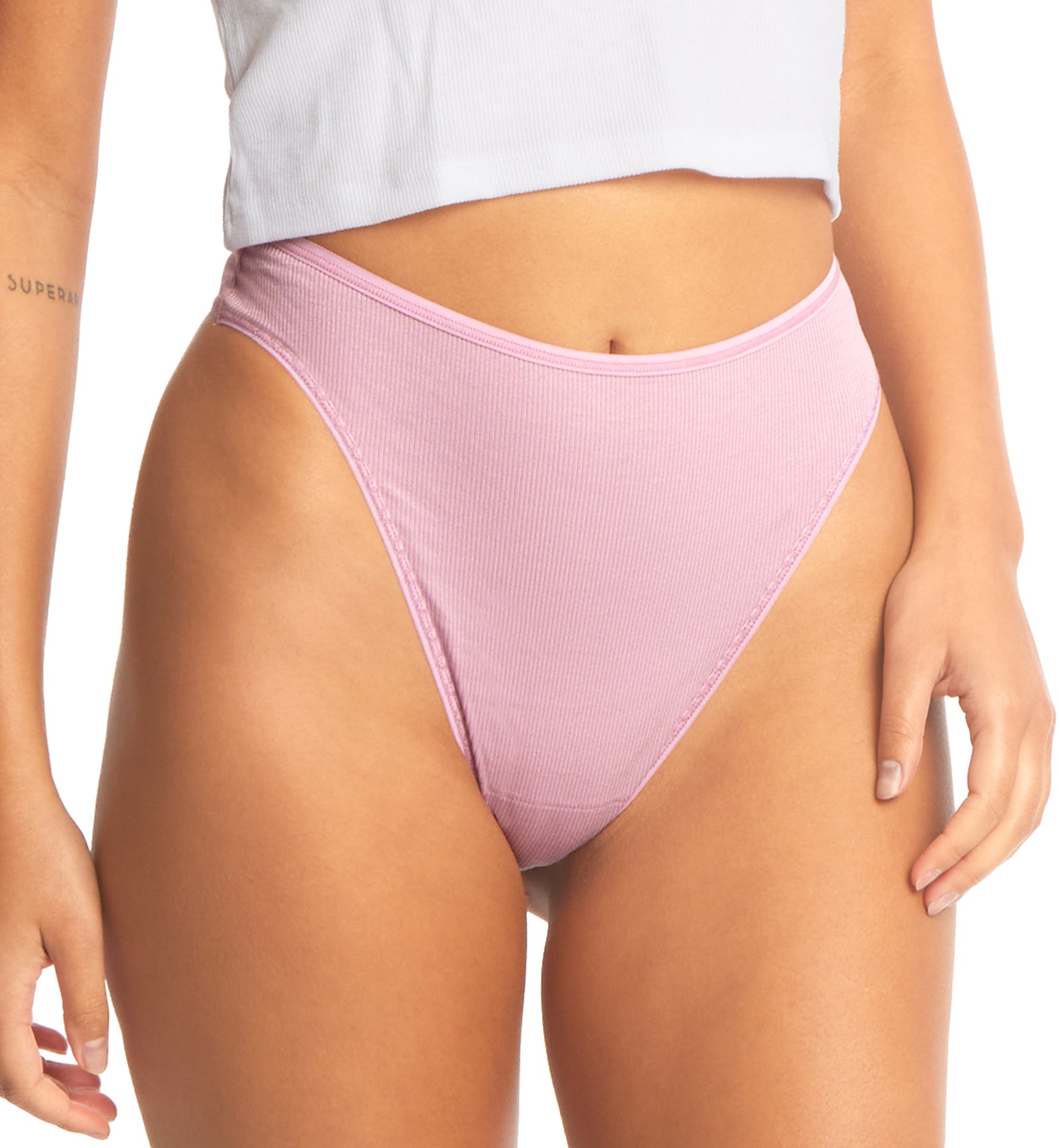 Hanky Panky Eco Rib High Cut Thong (671854),XS,Feather - Feather,XS