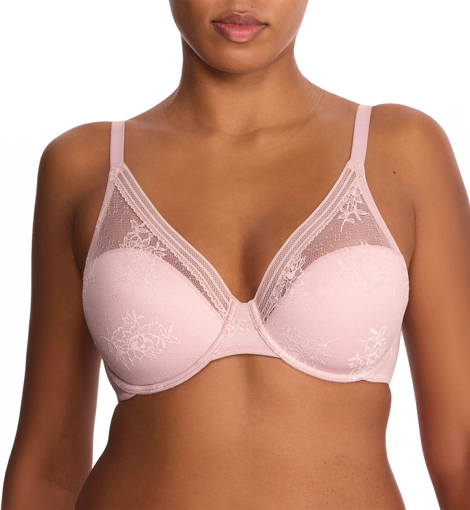 Natori Love Lace Full Coverage Plunge Bra (731351),30D,Pink Pearl/Warm White - Pink Pearl/Warm White,30D