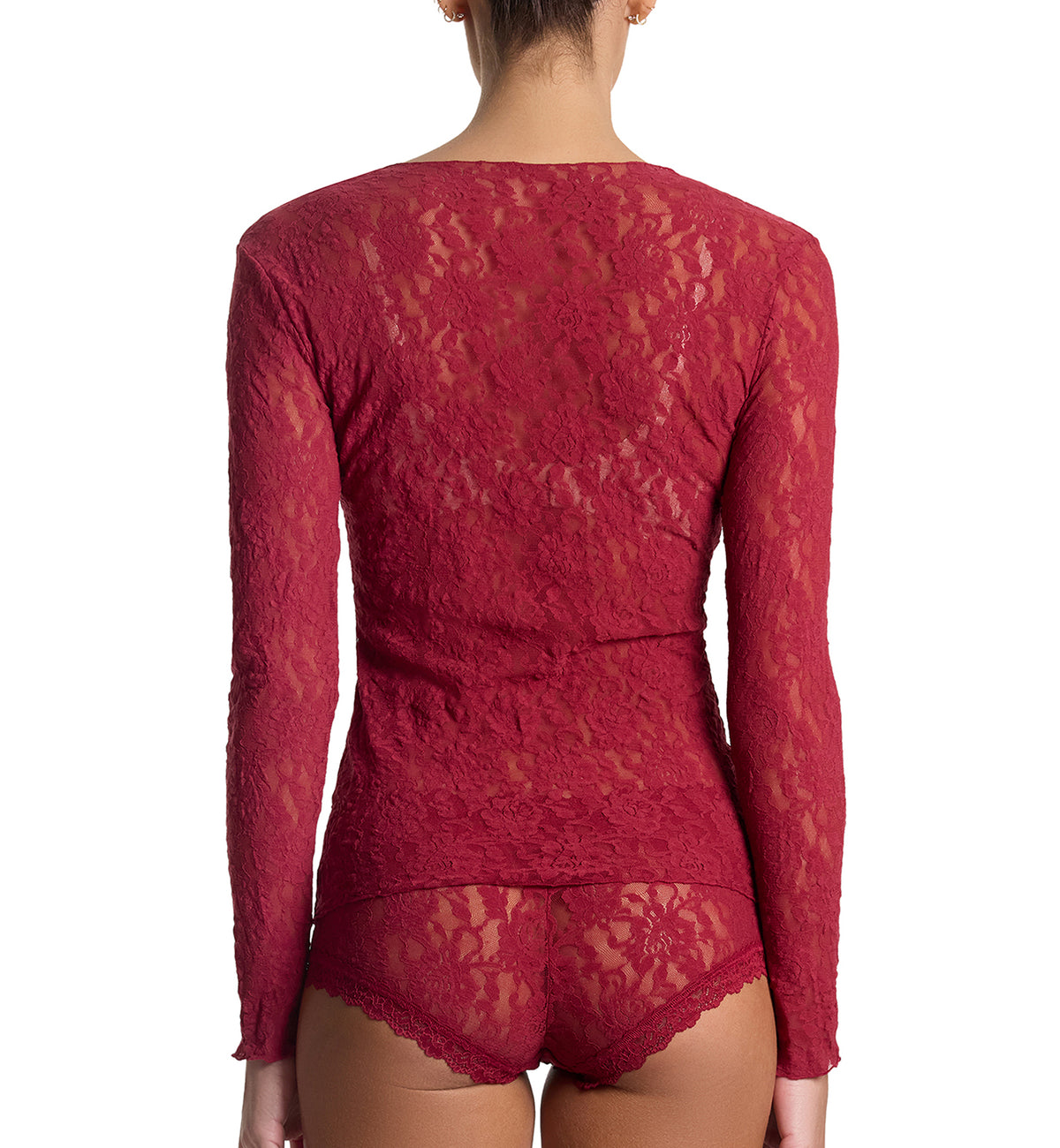 Hanky Panky Signature Lace Unlined Long Sleeve Top (128L),XS,Wild Berries - Wild Berries,XS