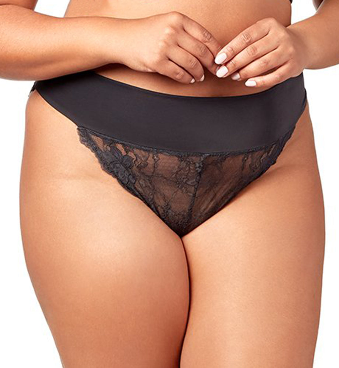 Elila Mid Rise Lace Tanga Panty (3903),Medium,Black - Black,Medium
