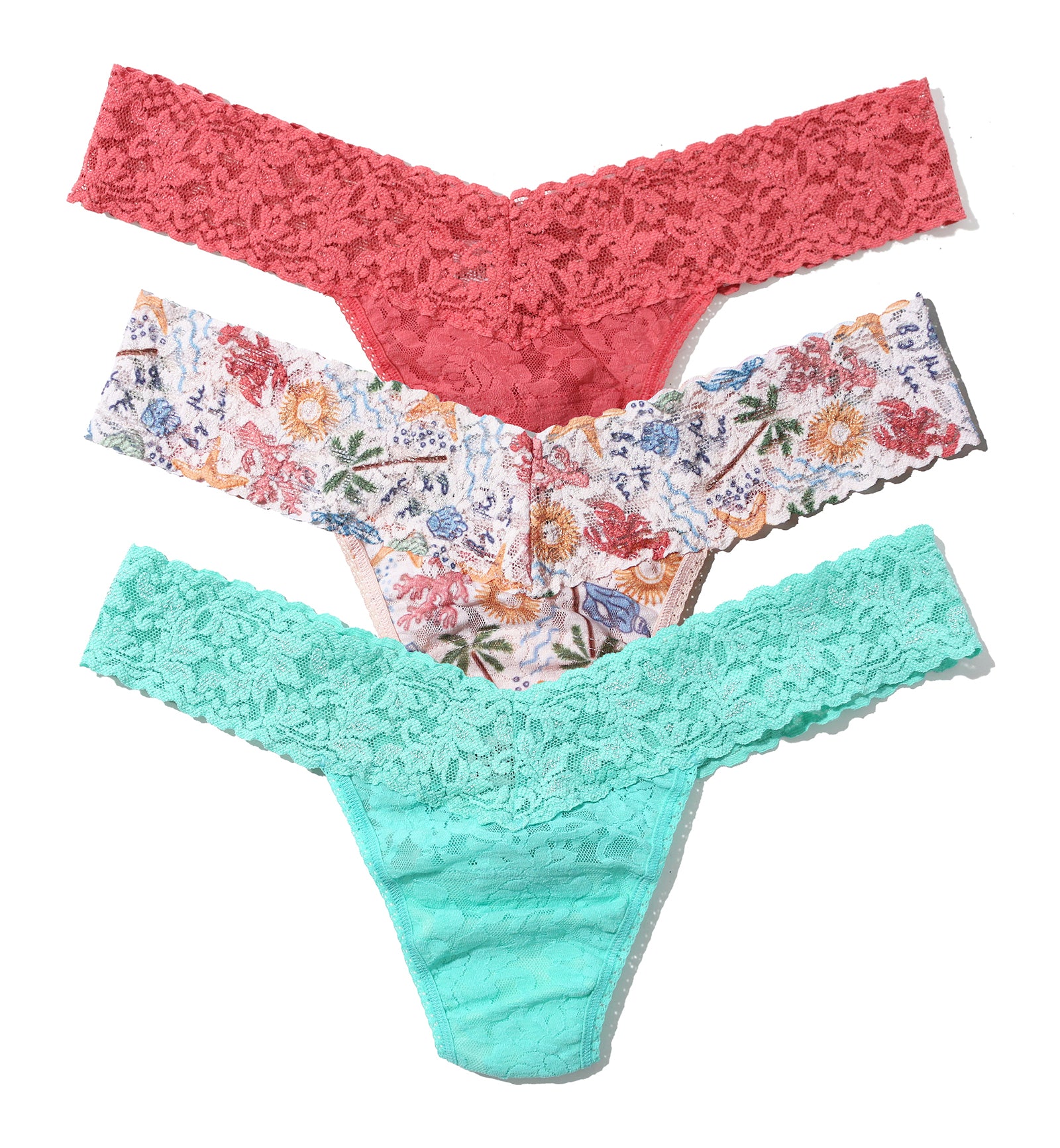 Hanky Panky 3-PACK Signature Lace Low Rise Thong (49113PK),By The Sea - By The Sea,One Size