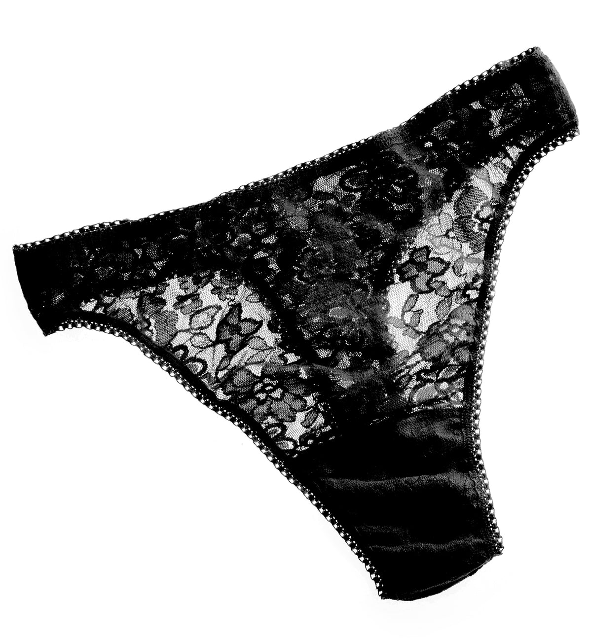 Hanky Panky Daily Lace High Cut Thong (771851),Large,Black - Black,Large