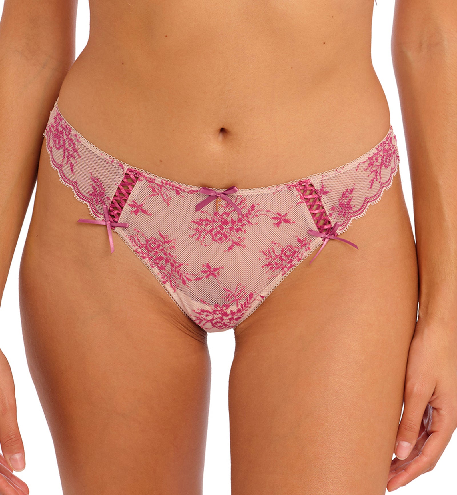 Freya Offbeat Decadence Lace Brazilian Panty (402571),XS,Vintage Rose - Vintage Rose,XS