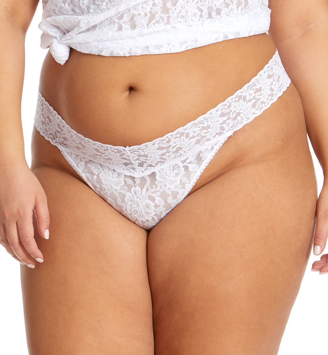 Hanky Panky Signature Lace Original Rise Thong PLUS (4811X),White - White,Plus Size