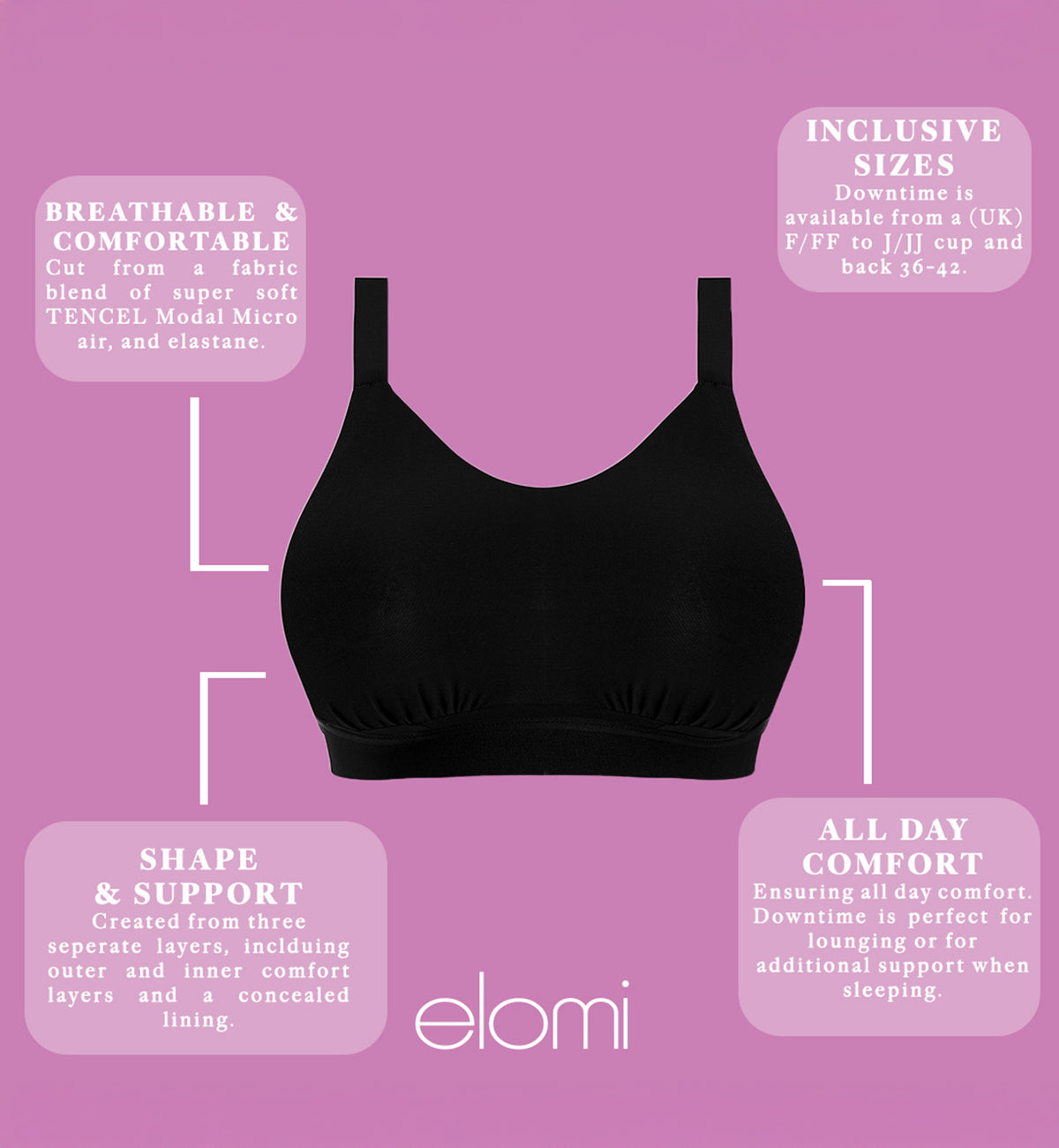 Elomi Downtime Non Wire Bralette (301417),32H,Black - Black,32H