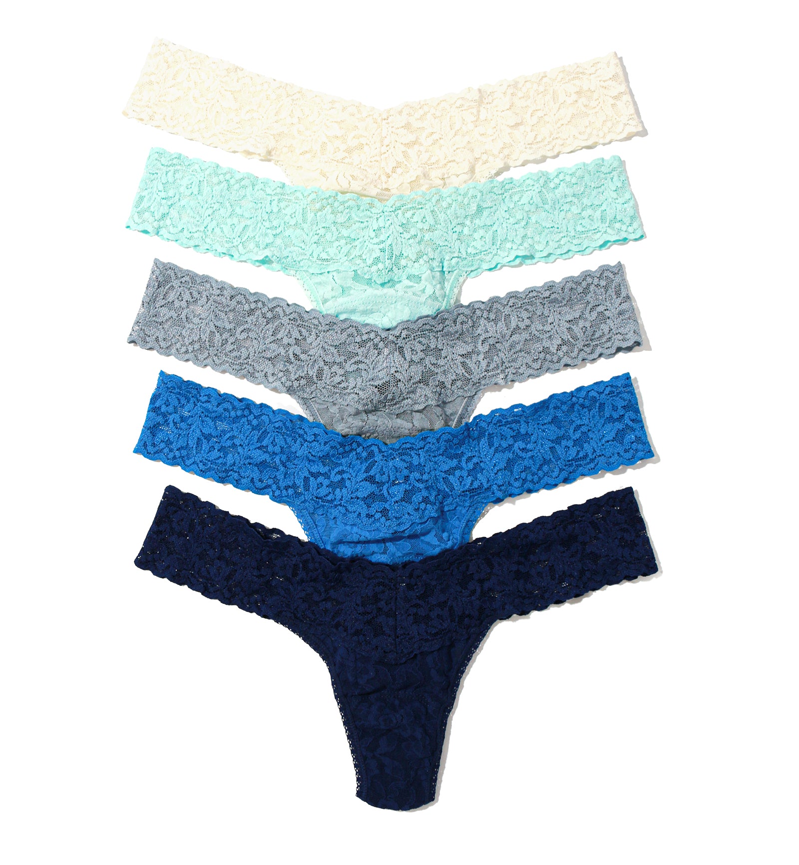 Hanky Panky 5-PACK Signature Lace Low Rise Thong (49115PK),Sea You - Ivory/ Celeste/ Grey Mist/ Sea Blue/ Oxford Blue,One Size