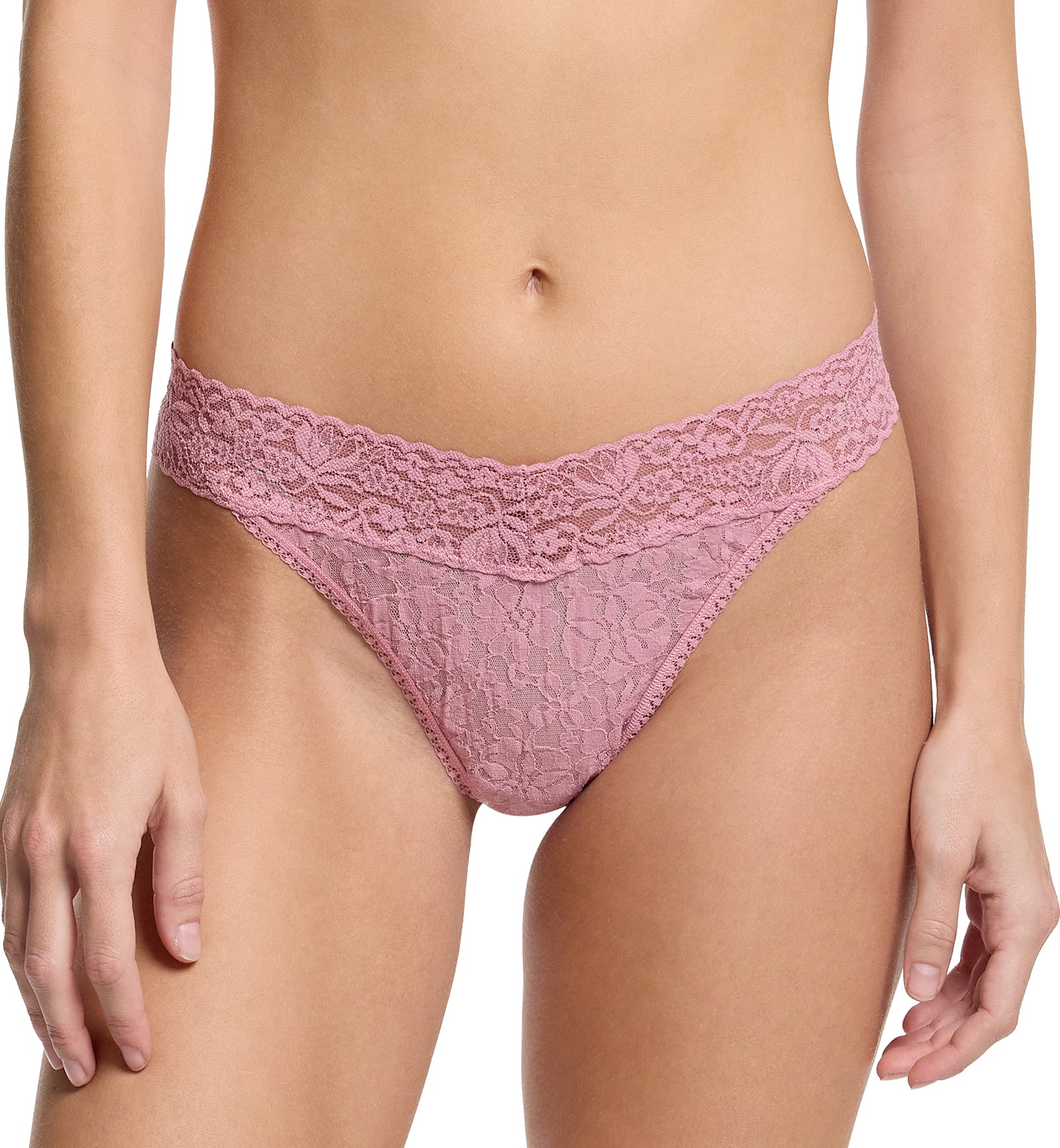 Hanky Panky Flora Lace Original Rise Thong (5B1102P),Mauve Orchid - Mauve Orchid,One Size