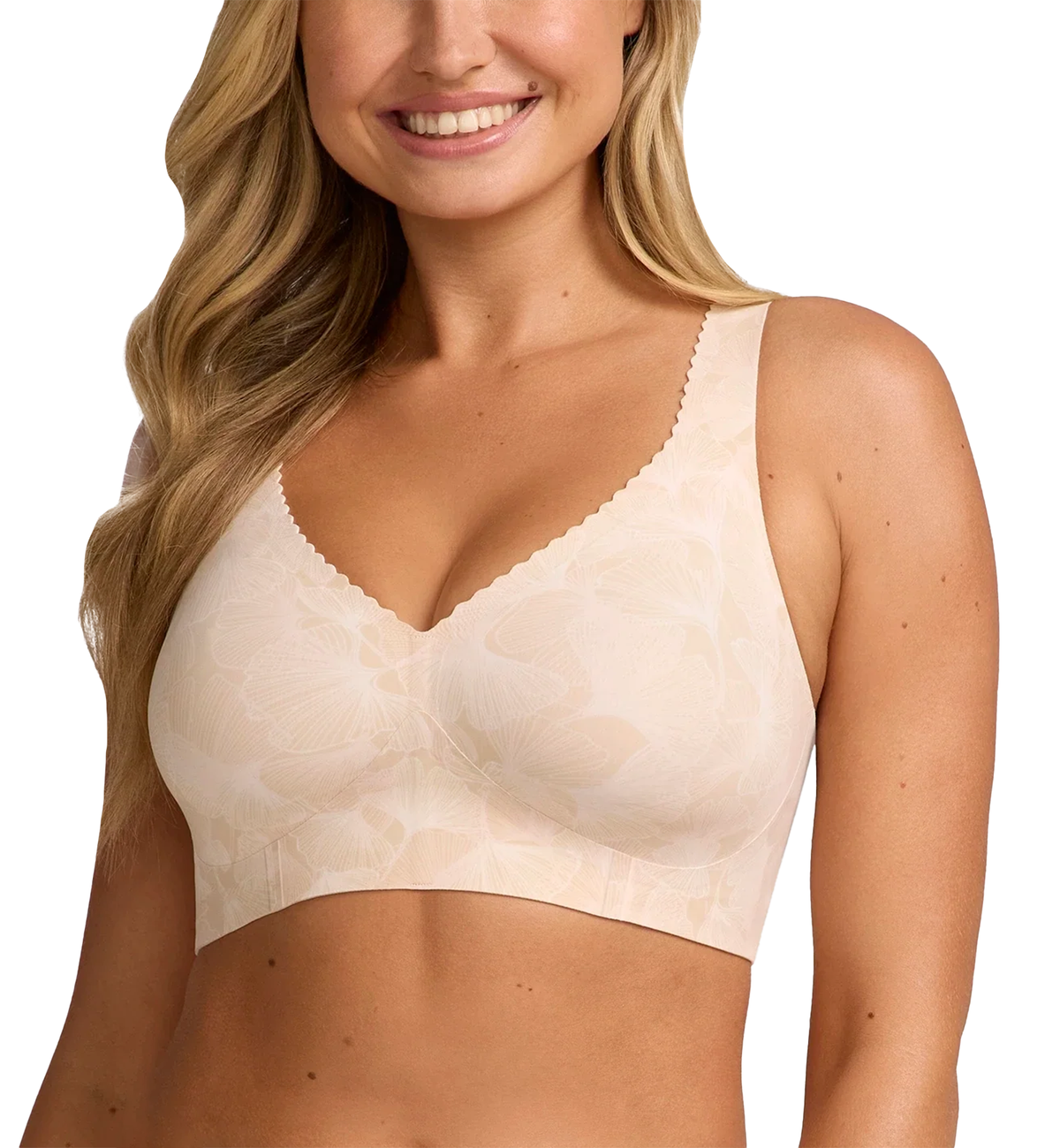 Evelyn & Bobbie EVELYN Deep V-Neck Bralette (1834),Small,Champagne Ginkgo - Champagne Ginkgo,Small