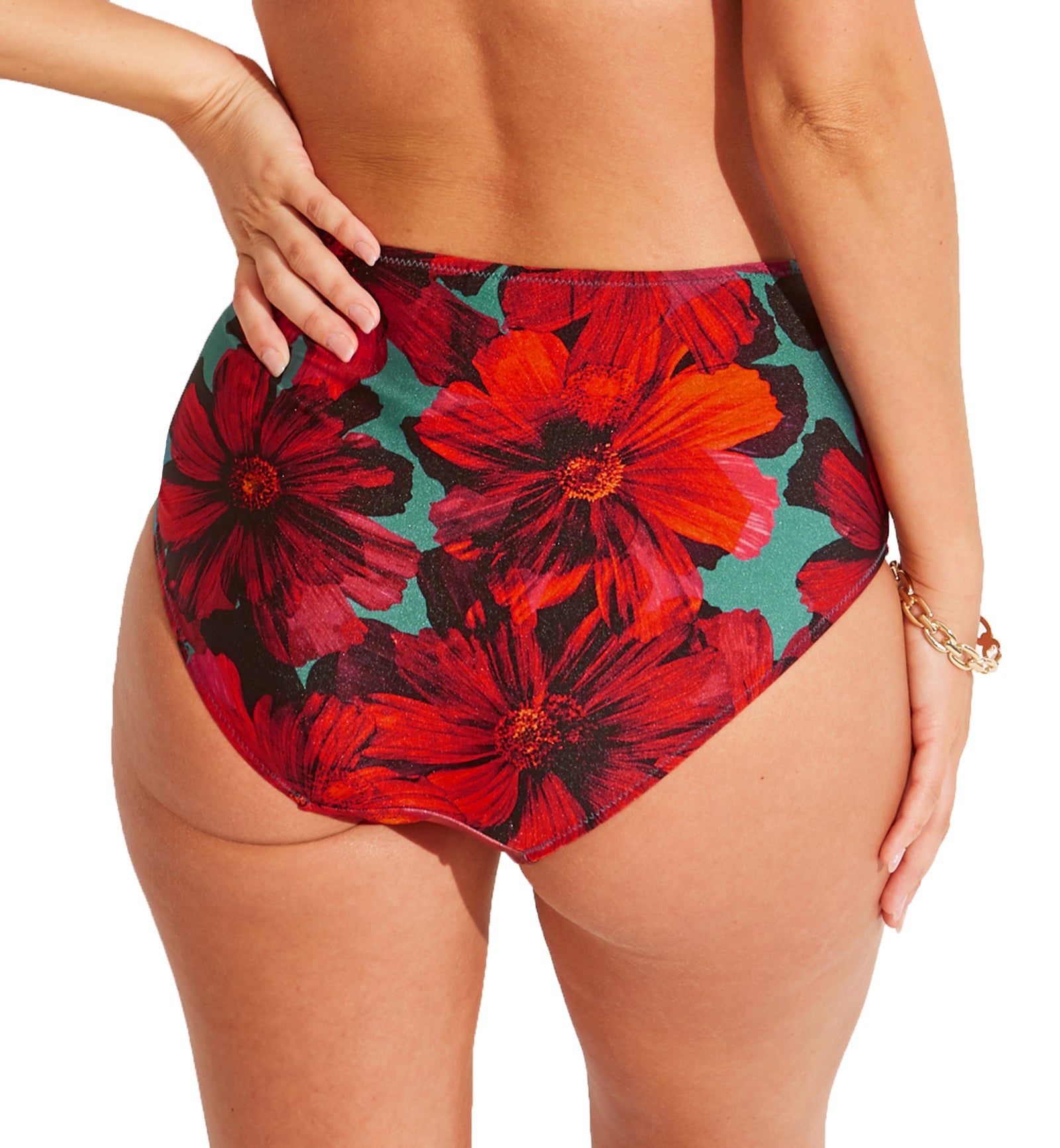 Pour Moi Orchid Luxe High Waist Control Swim Brief (12905),2XL,Red/Teal - Red/Teal,2XL