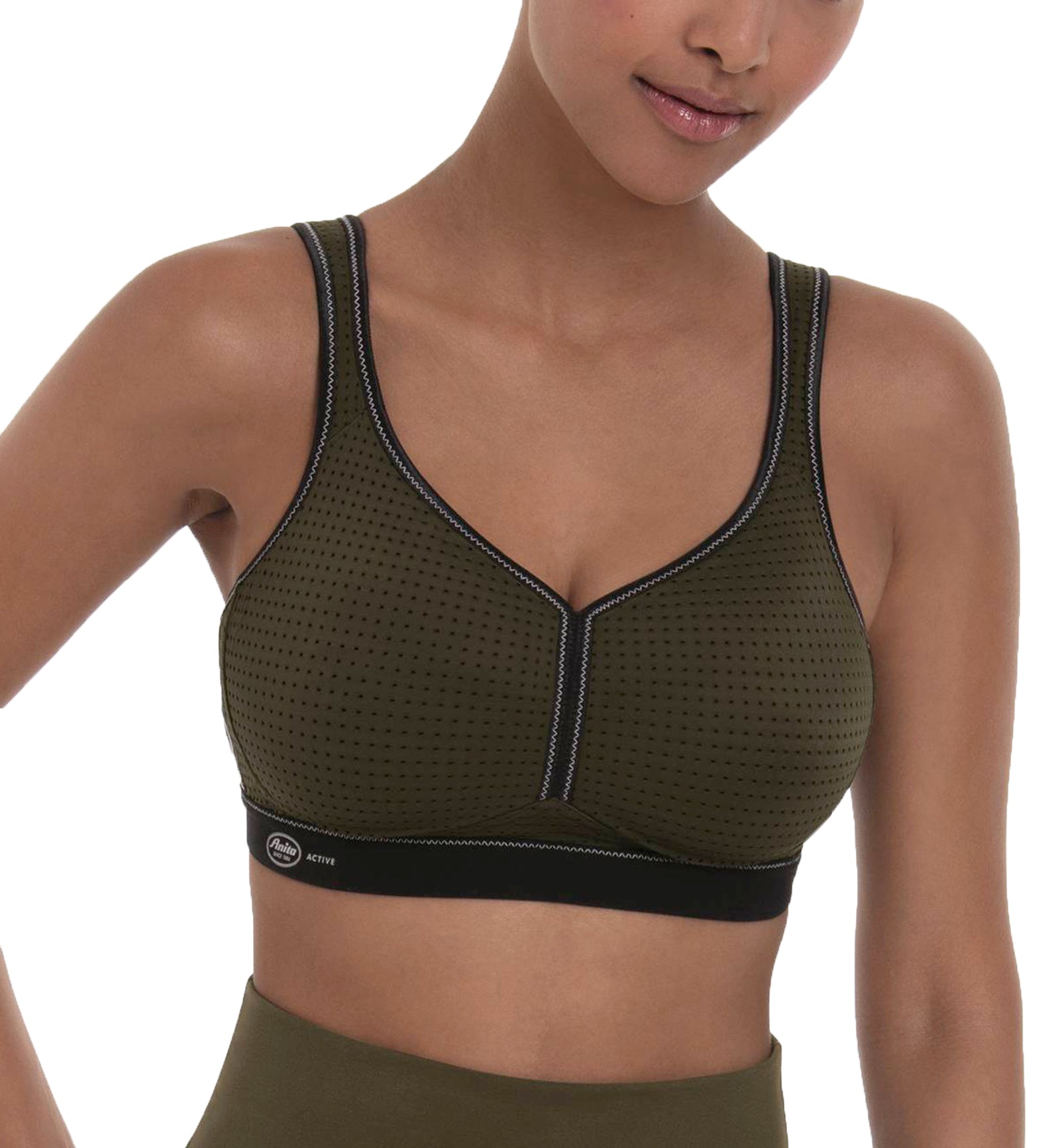 Anita Performance Mesh Max Support Softcup Sports Bra (5566),32D,Dark Olive/Black - Dark Olive/Black,32D