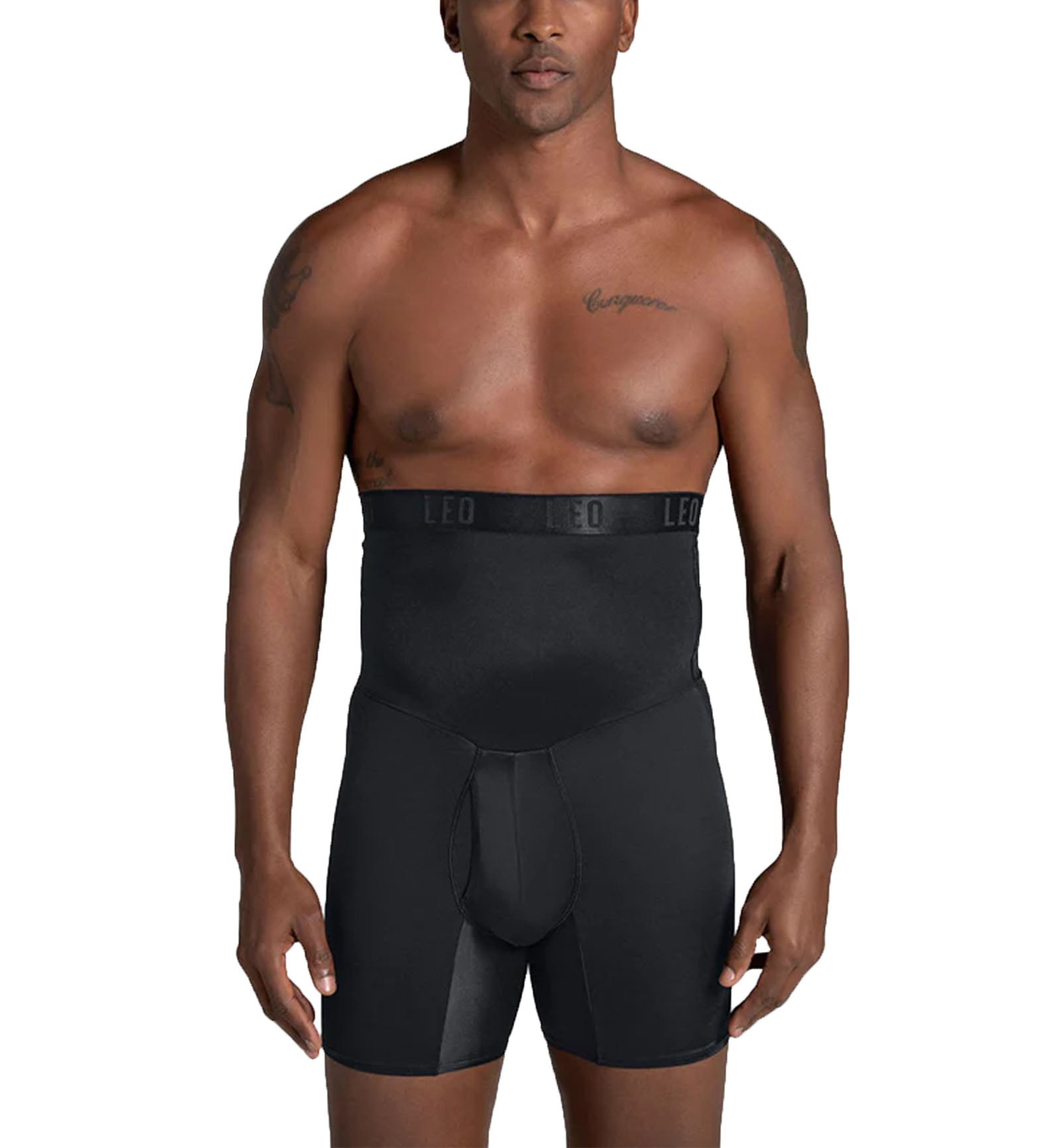 LEO Men's High-Waisted Shaper Boxer Brief (033284),Small,Black - Black,Small