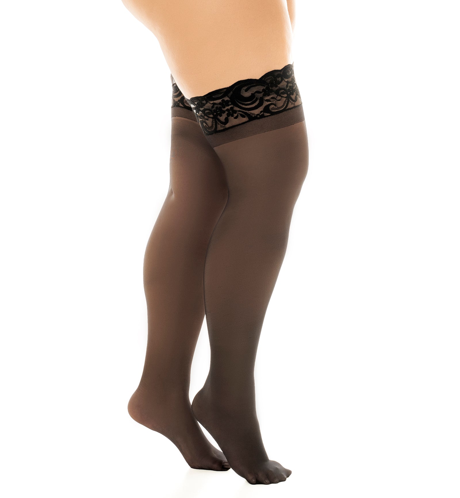 Mapale Zoe Sheer Thigh Highs PLUS (1108X),Black - Black,One Size
