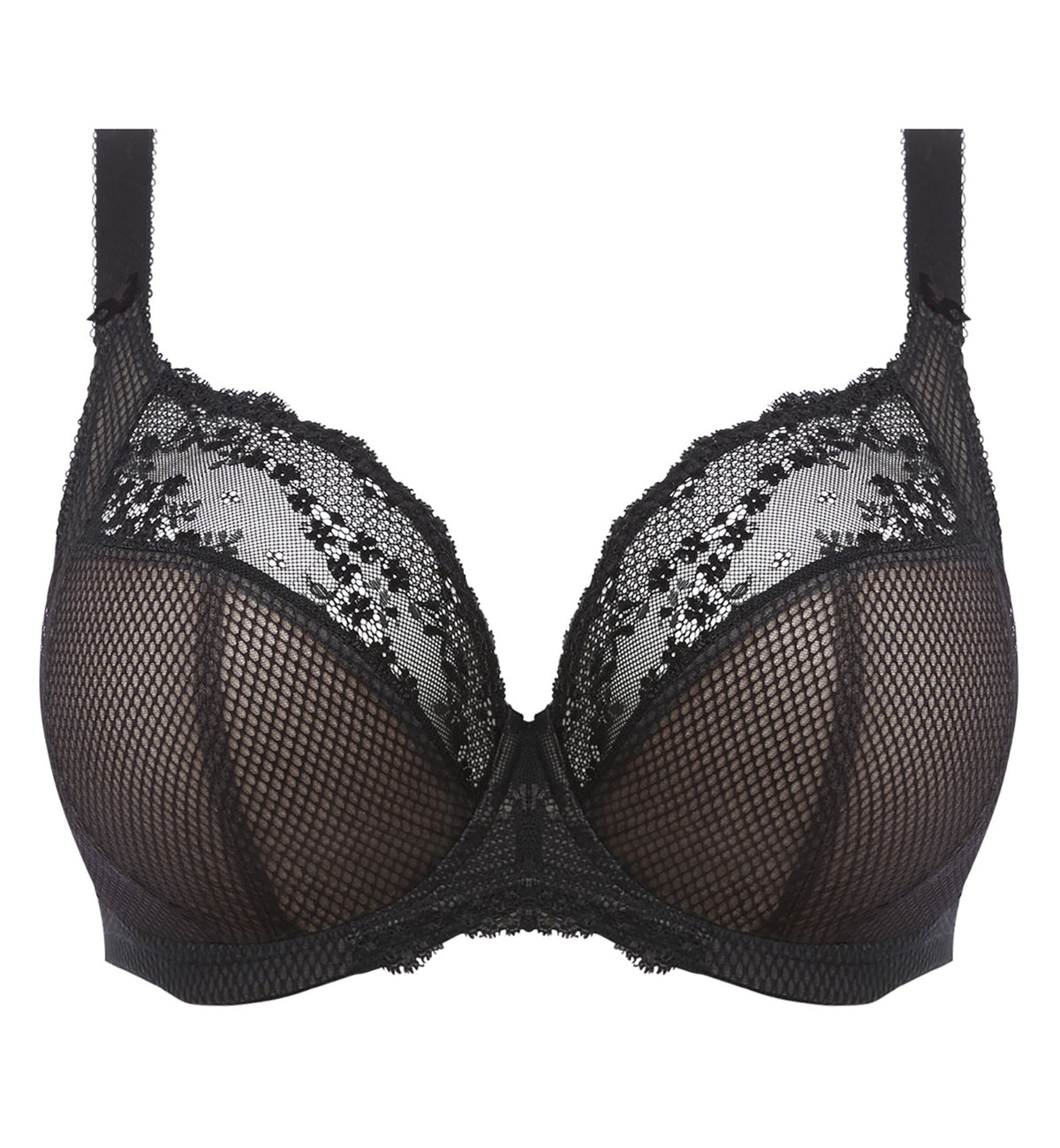 Elomi Charley Banded Stretch Lace Plunge Underwire Bra (4382),32GG,Black - Black,32GG