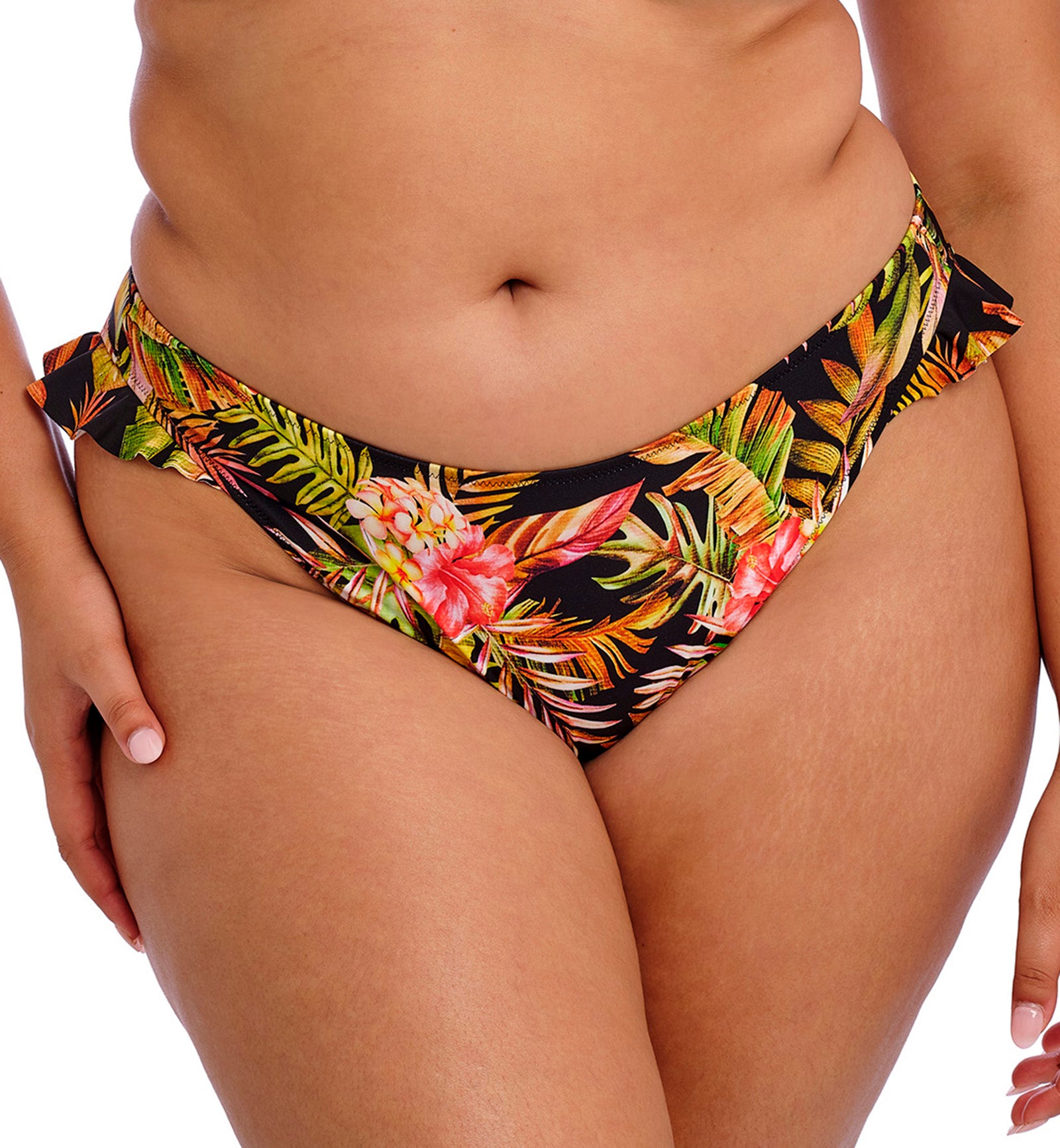 Elomi Tiger Valley Mid Rise High Leg Swim Brief (ES802385),UK 12,Black - Black,UK 12