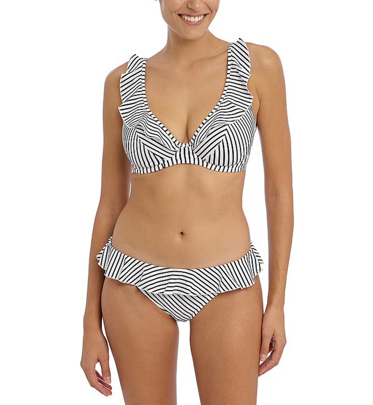 Freya Jewel Cove High Apex Underwire Bikini Top with J Hook (7230),28FF,Stripe Black - Stripe Black,28FF