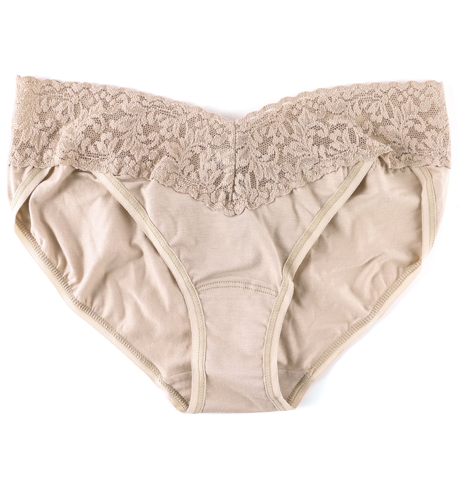Hanky Panky Organic Cotton V-kini with Lace (892201),Small,Chai - Chai,Small
