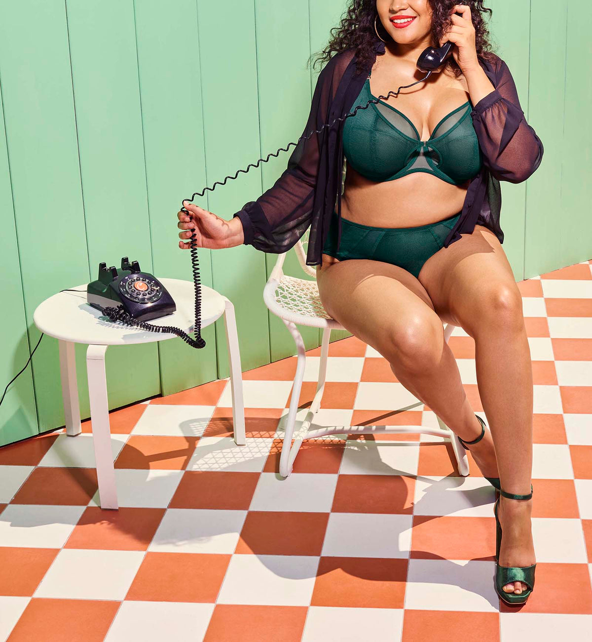 Elomi Kintai Peek-a-Boo Plunge Underwire Bra (301202),32H,Deep Teal - Deep Teal,32H