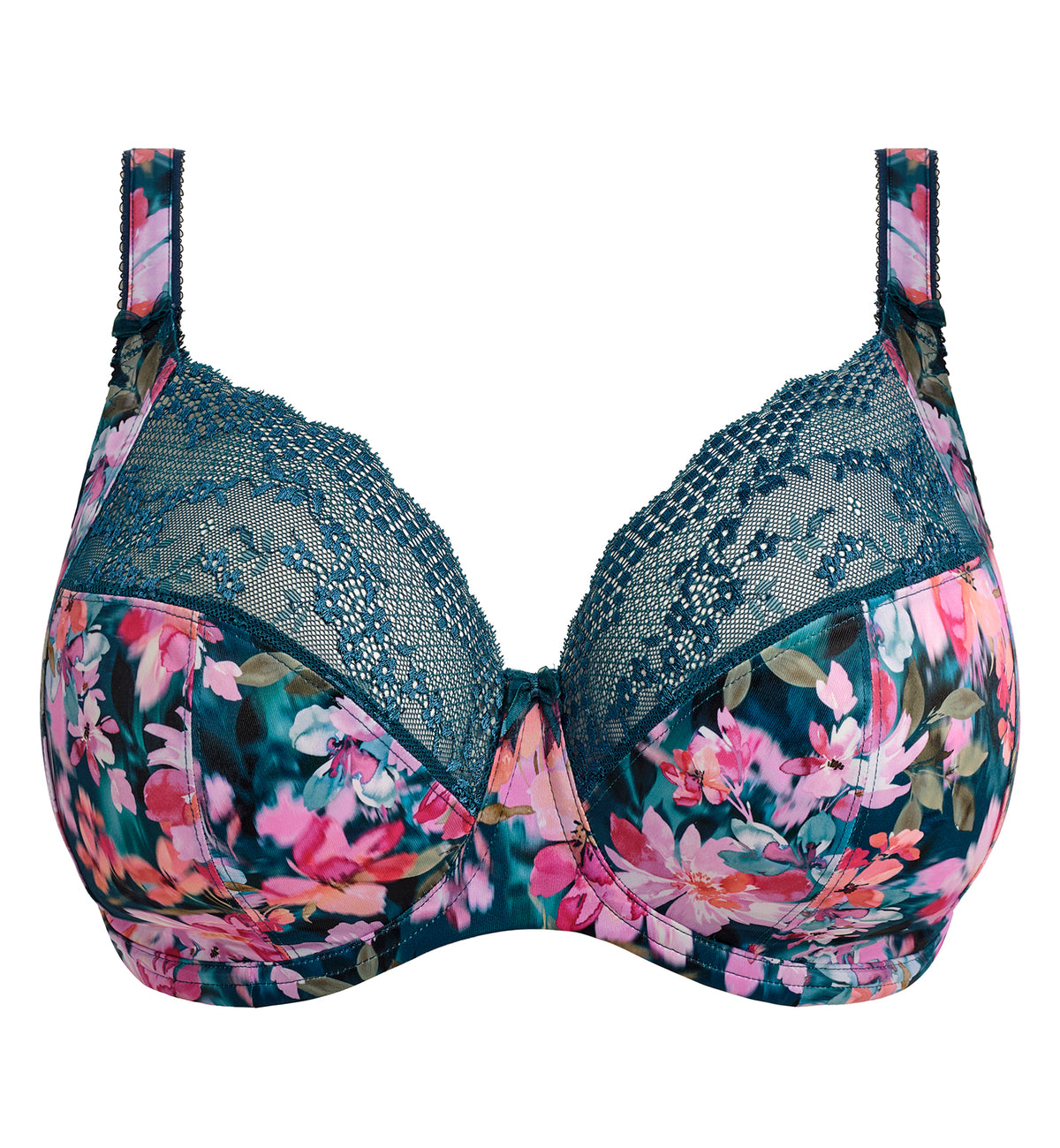 Elomi Lucie Banded Stretch Lace Plunge Underwire Bra (4490),32GG,Teal Floral - Teal Floral,32GG
