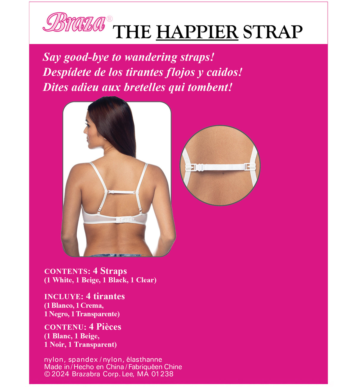 Braza Happier Strap Adjustable Bra Converter 4 PACK (5083),White/Beige/Clear/Black - Multi,One Size