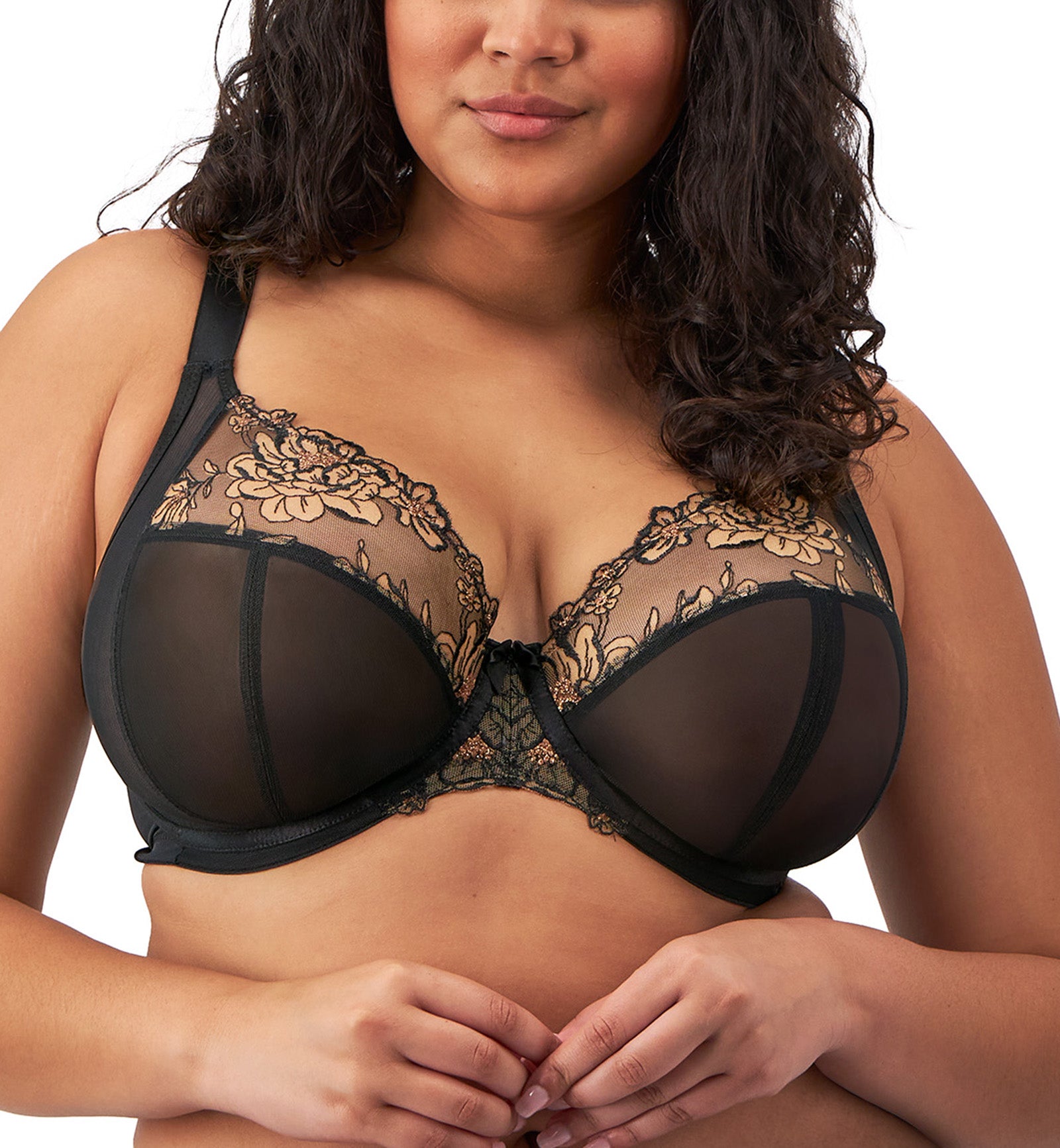 Elomi Teagan Banded Plunge Underwire Bra (302602),32GG,Black/Almond - Black/Almond,32GG