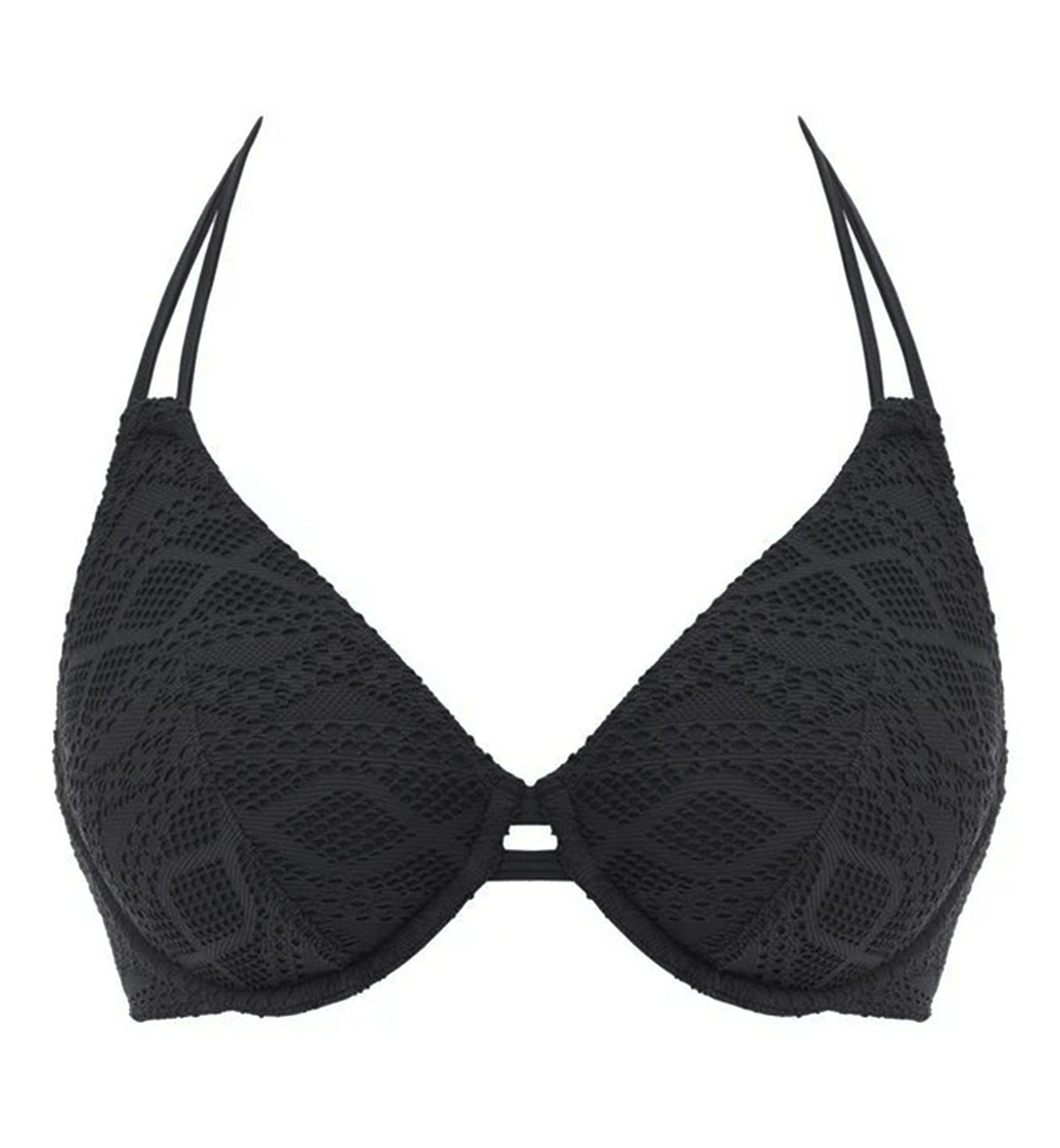 Freya Sundance Bandless Underwire Halter Bikini Top (3971),30D,Black - Black,30D