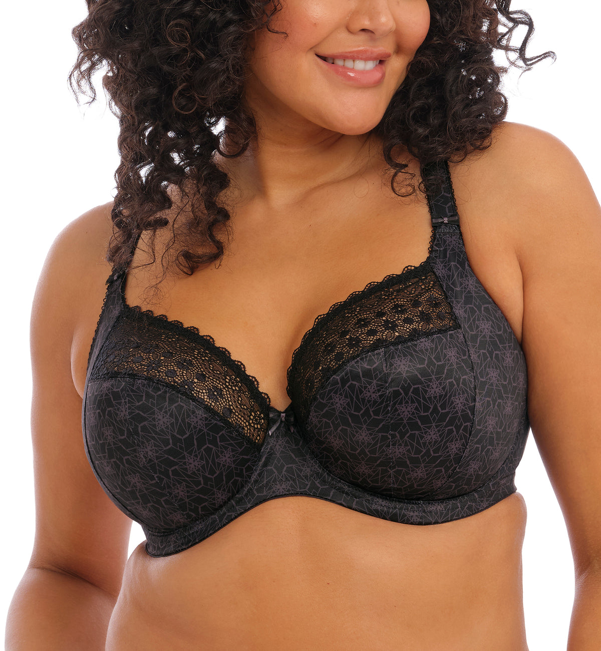 Elomi Kim Banded Stretch Lace Plunge Underwire Bra (4340),32GG,Black - Black,32GG