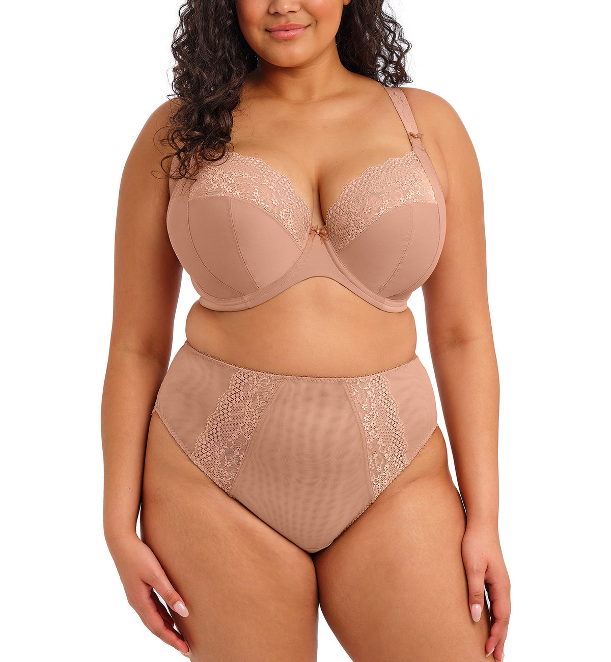 Elomi Lucie Banded Stretch Lace Plunge Underwire Bra (4490),32G,Mocha - Mocha,32G