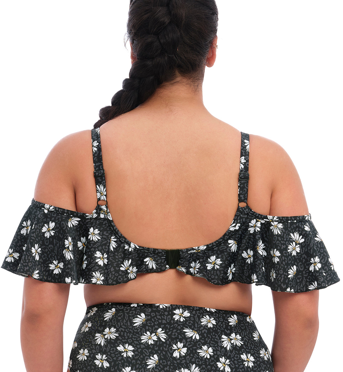 Elomi Plain Sailing Bardot Ruffle Underwire Bikini Top (ES7273),34G,Black Daisy - Black Daisy,34G