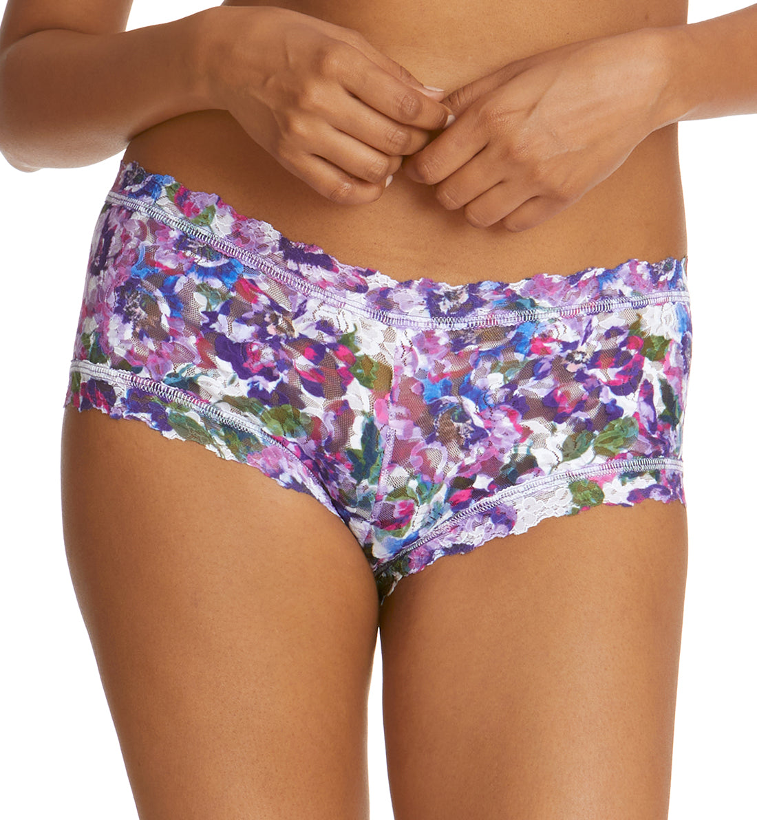 Hanky Panky Signature Lace Printed Boyshort (PR4812P),Large,Purple Pansy - Purple Pansy,Large