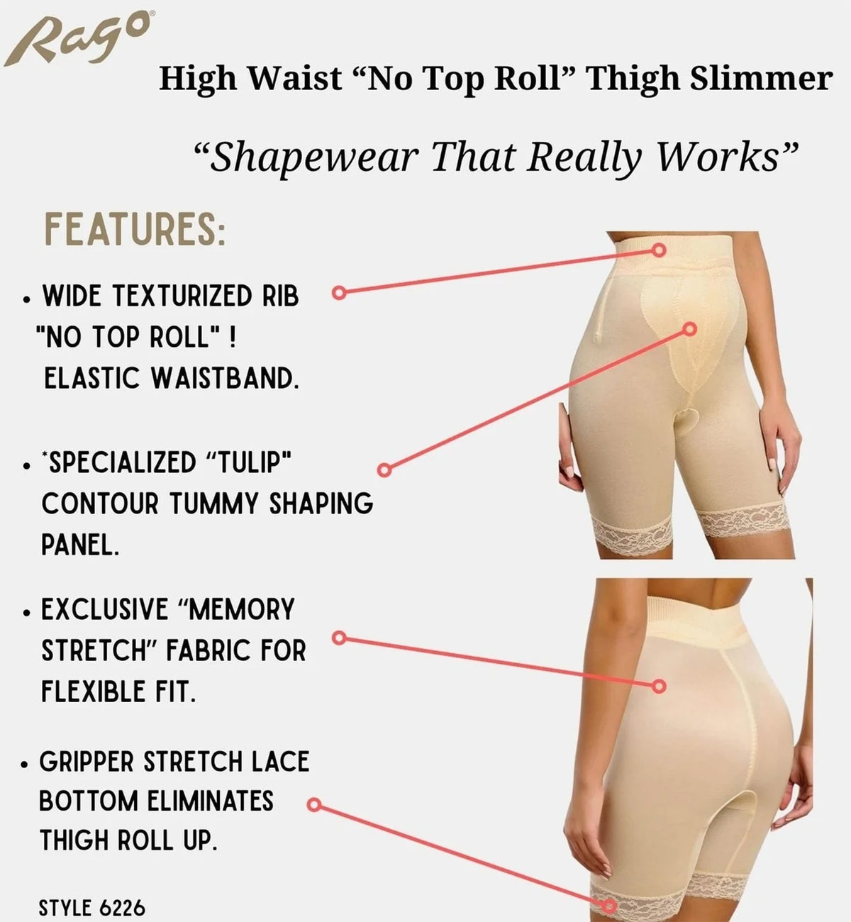 Rago Firm Control High Waist Long Leg Shaper (6226),Small,Beige - Beige,Small