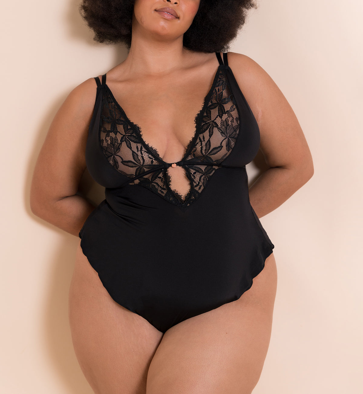 Scantilly by Curvy Kate Embrace Stretch Lace Teddy (ST048327),Small,Black - Black,Small