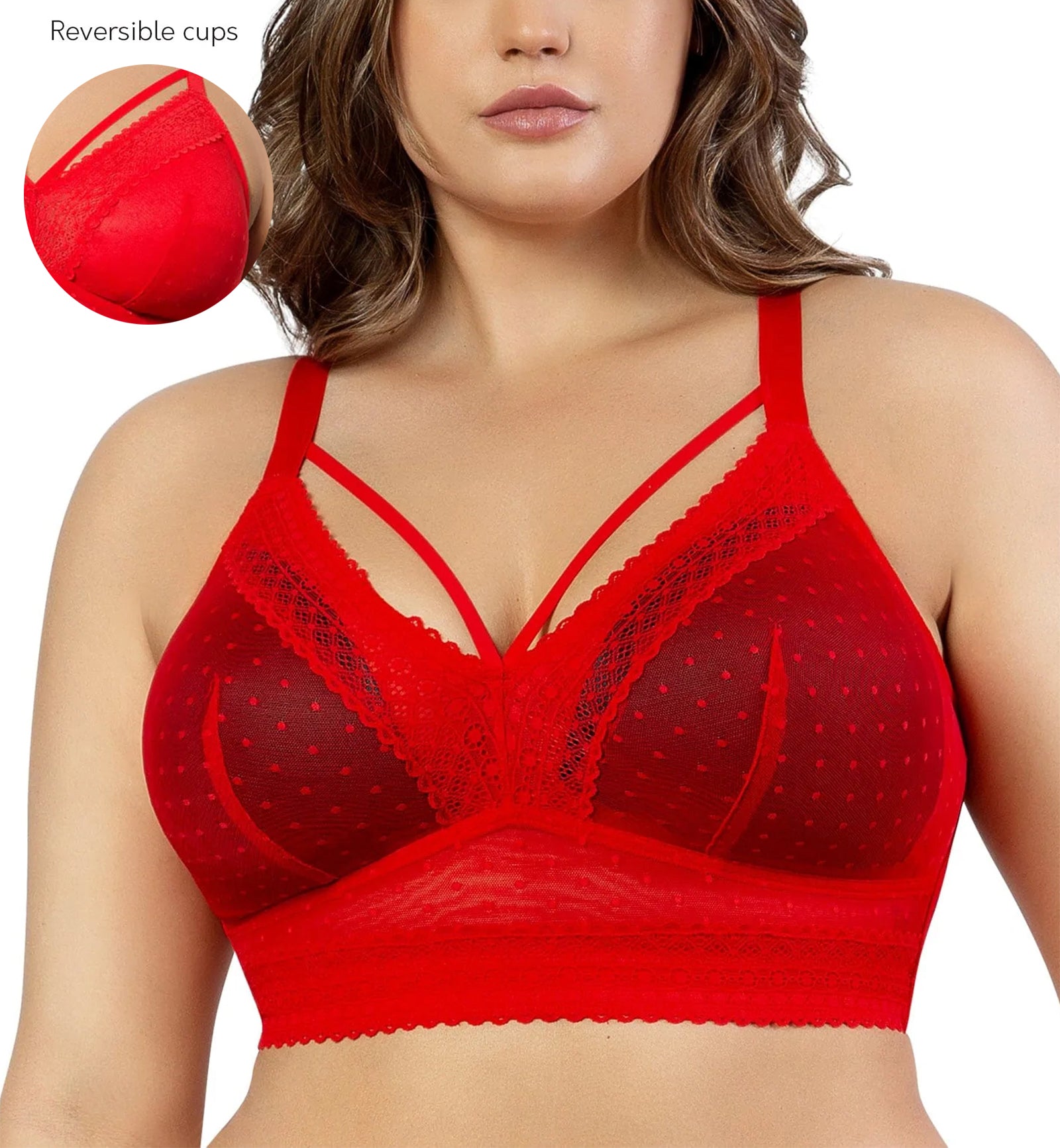 Parfait Mia Dot Wire-Free Padded Mesh Bralette (P6011),30D,Racing Red - Racing Red,30D