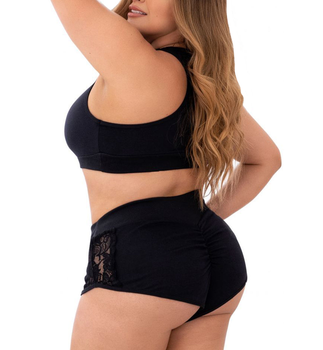 Mapale Racer Crop Top &amp; Cheeky Short PLUS size (7389X),1X/2X,Black - Black,1X/2X